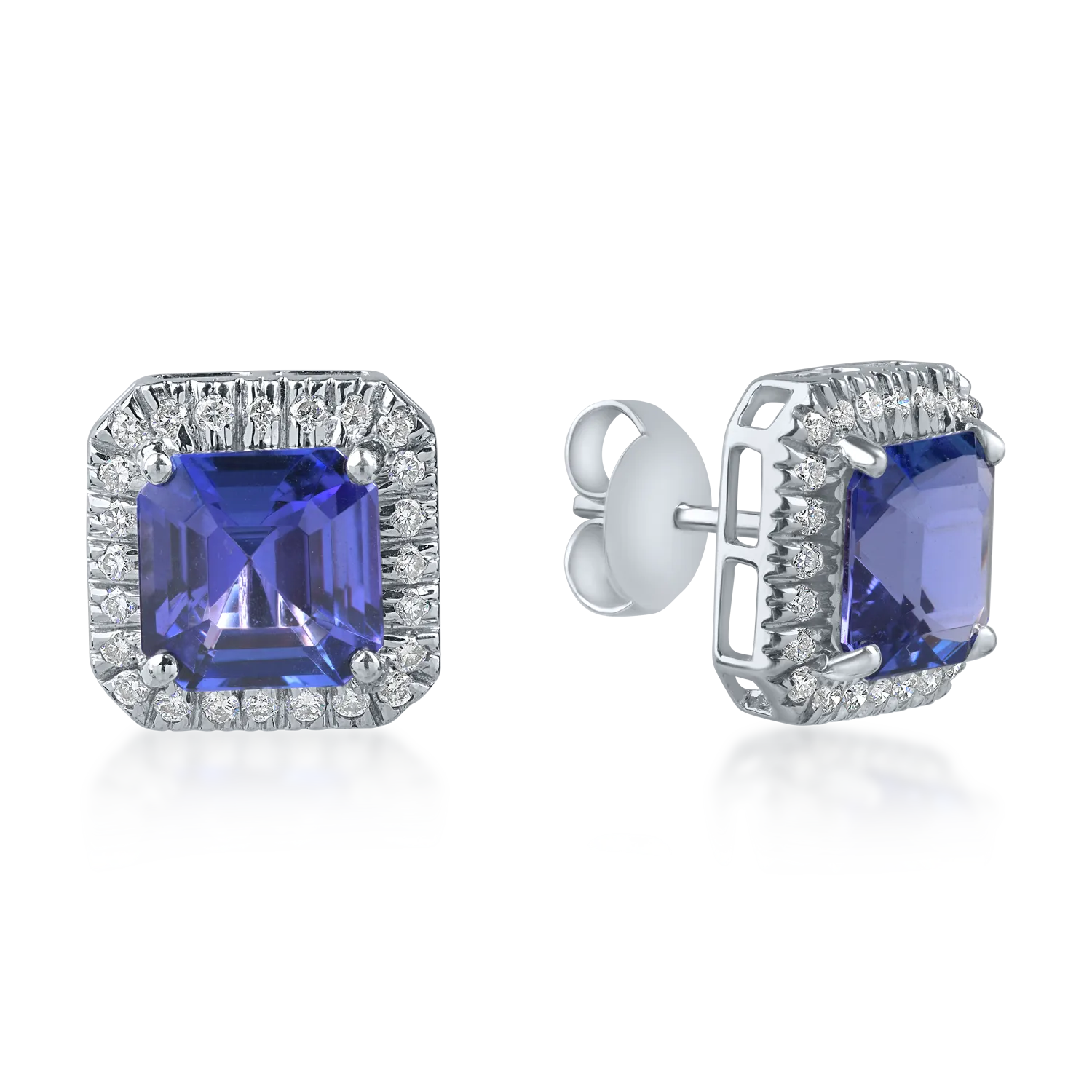 Cercei din aur alb cu tanzanite square de 6.74ct si diamante round de 0.635ct 1 Cercei din aur alb cu tanzanite square de 6.74ct si diamante round de 0.635ct