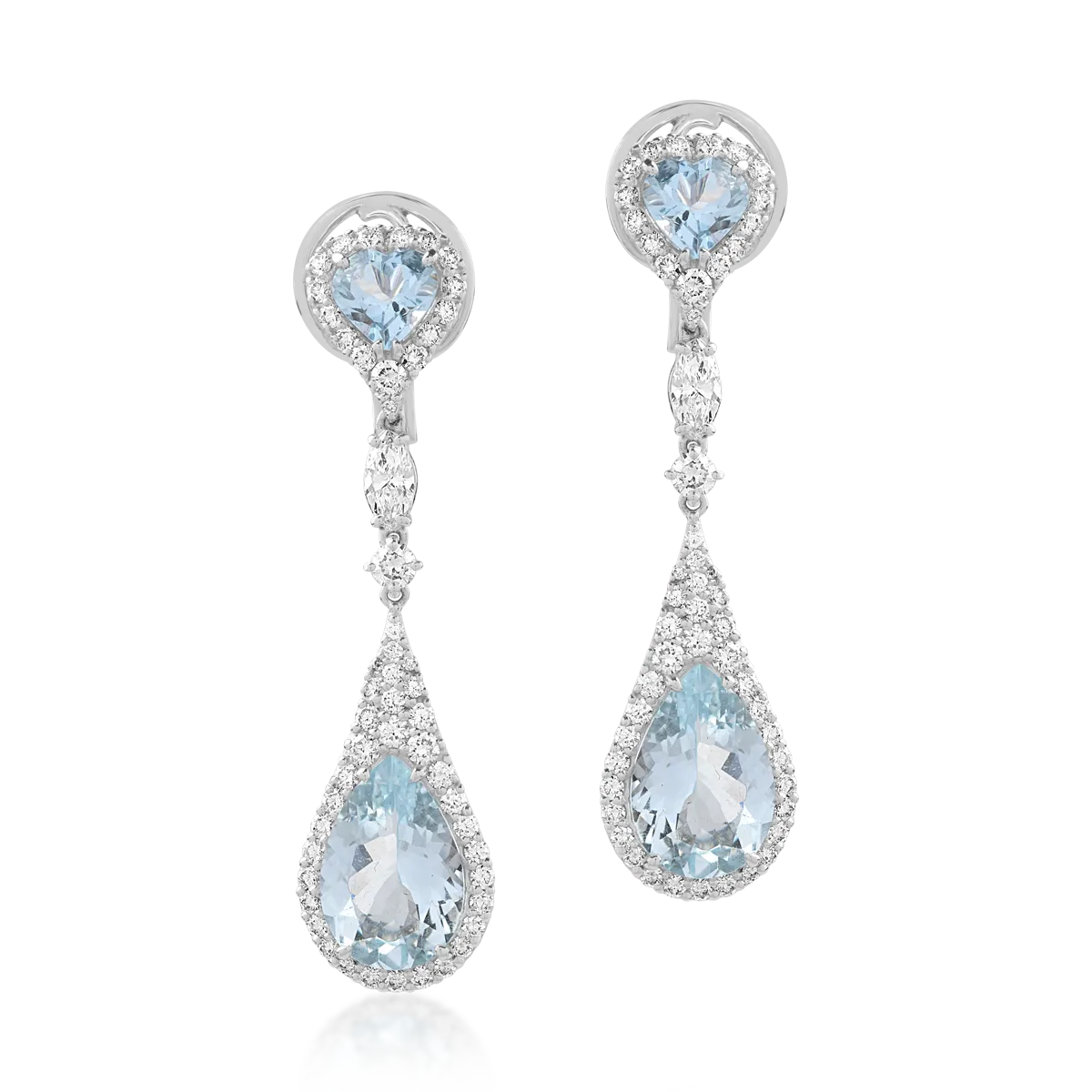 Cercei din aur alb cu acvamarine de 5.92ct si diamante de 1.72ct