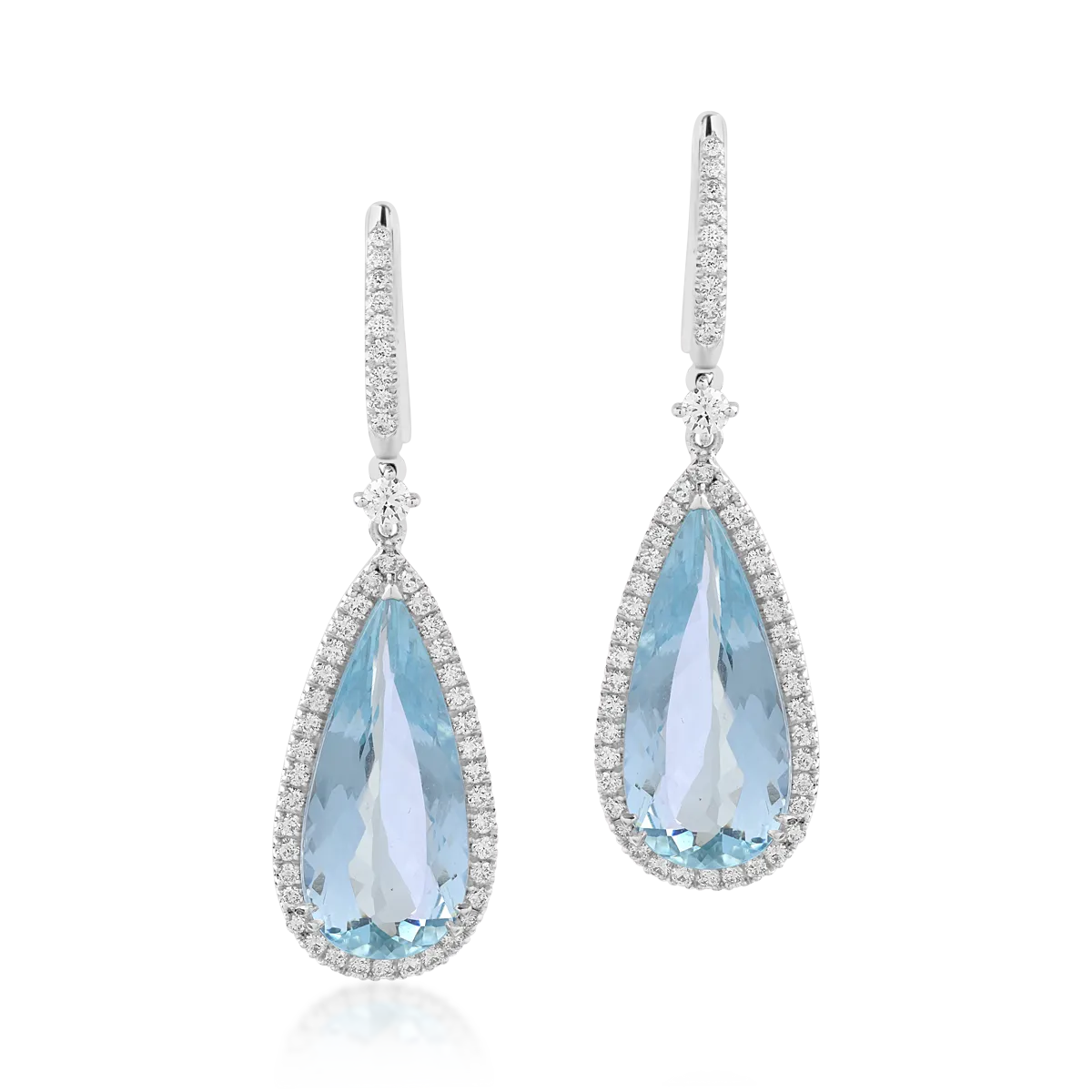 Cercei din aur alb cu acvamarine pear de 10.52ct si diamante round de 0.92ct