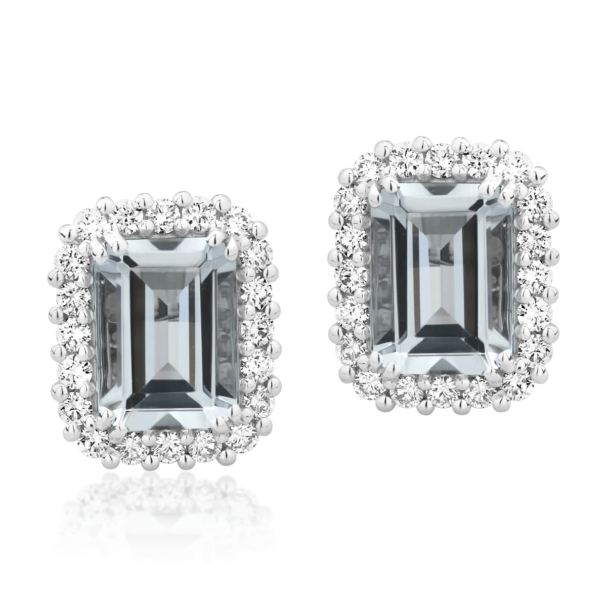 Cercei din aur alb cu aquamarine rectangulare de 1.85ct si diamante de 0.46ct