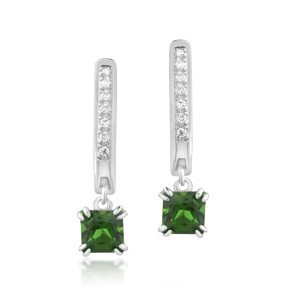 Cercei din aur alb cu cromdiopsid princess de 0.813ct si diamante de 0.057ct