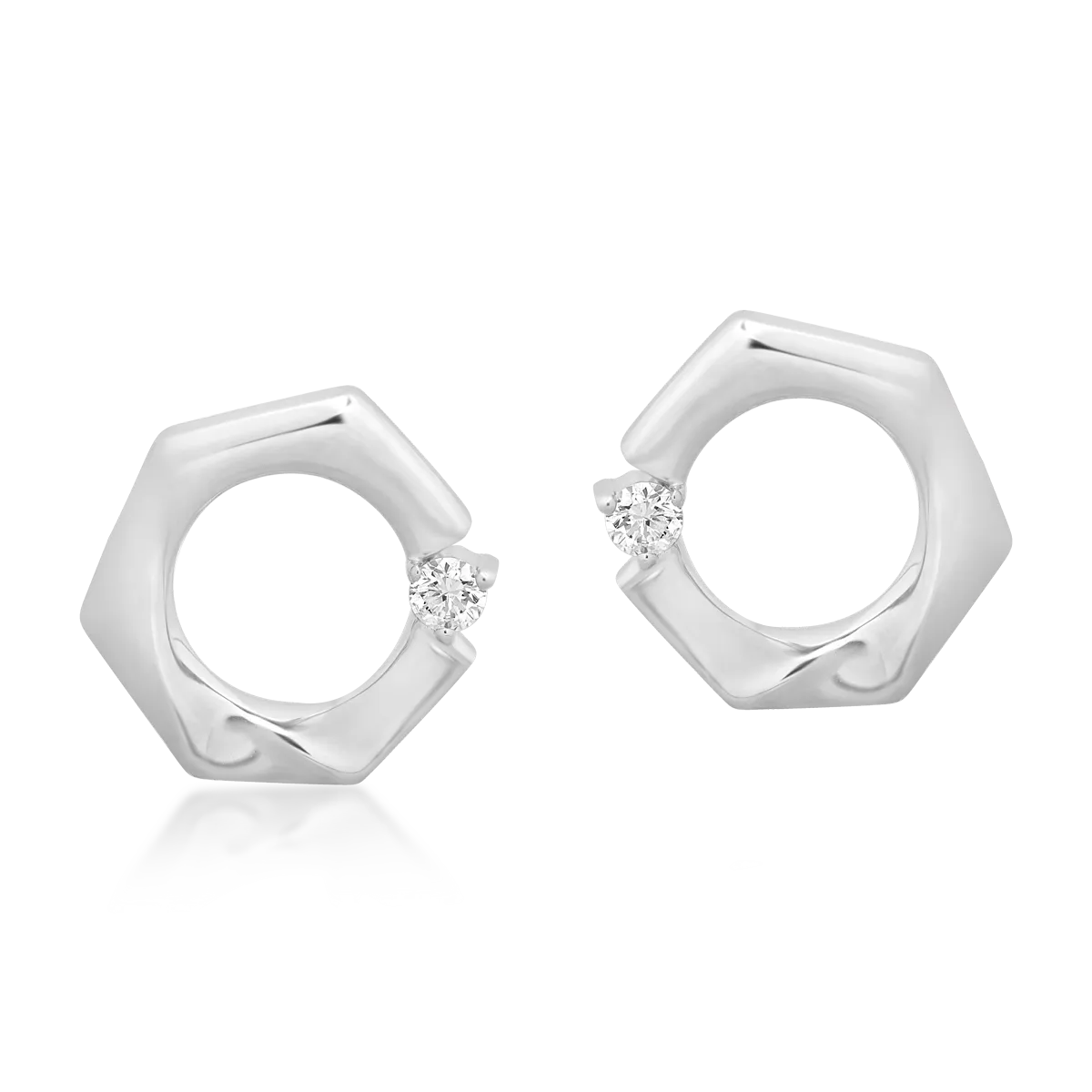 Cercei din aur alb cu diamant de 0.069ct