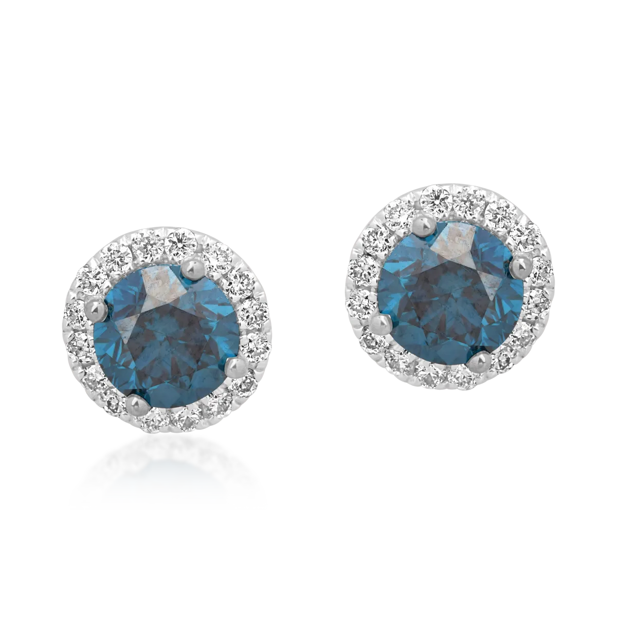 Cercei din aur alb cu diamante albastre de 0.39ct si diamante transparente 0.09ct