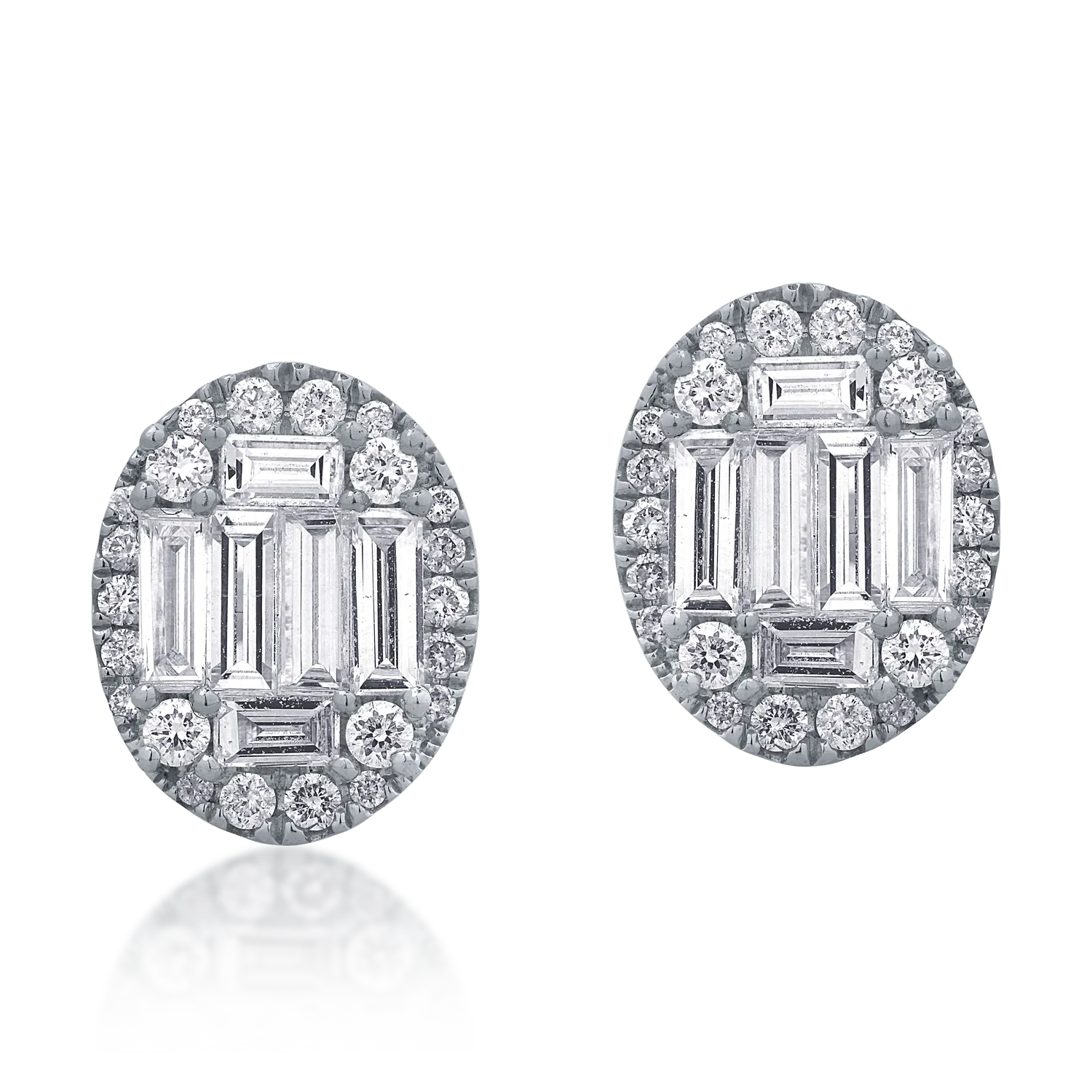 Cercei din aur alb cu diamante baguette si rotunde de 0.3ct