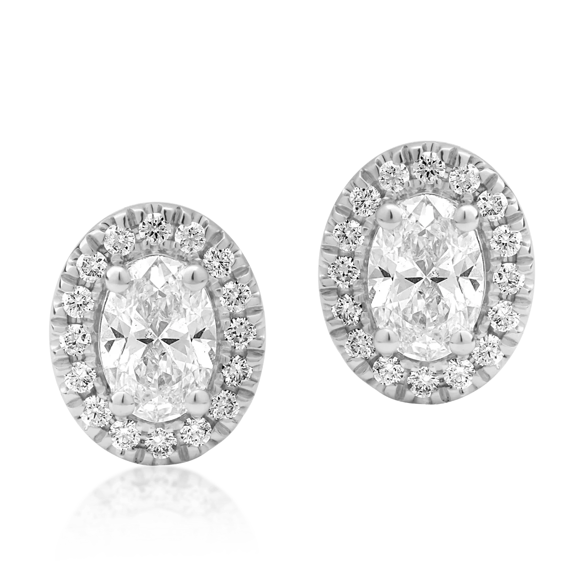 Cercei din aur alb cu diamante ovale si rotunde de 0.99ct