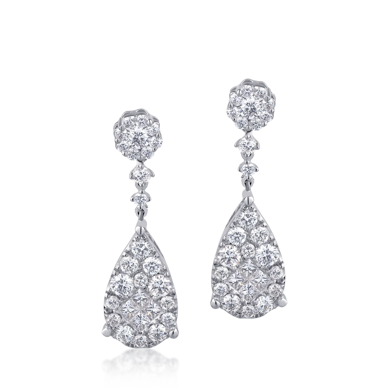 Cercei din aur alb cu diamante princess si round de 2.04ct