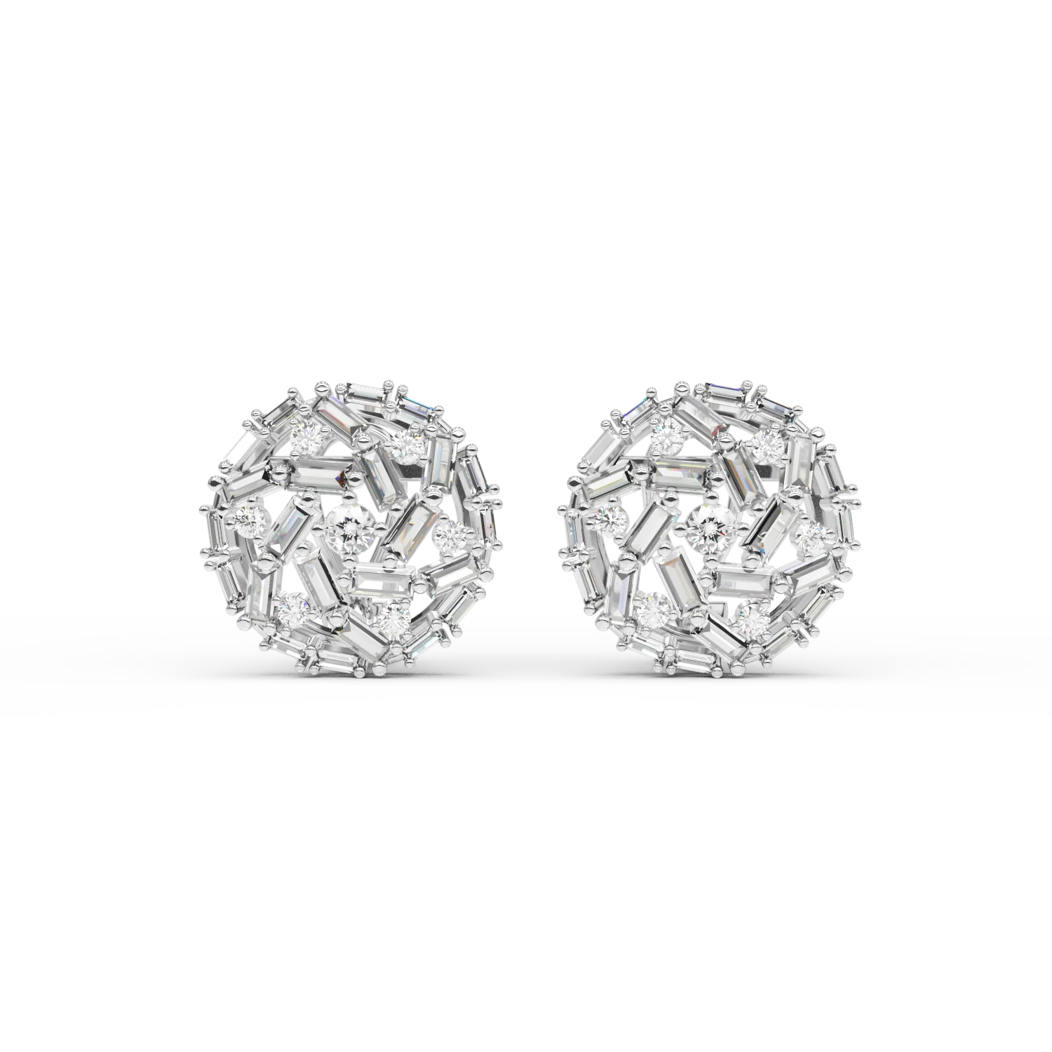 Cercei din aur alb cu diamante baguette si rotunde de 2.19ct