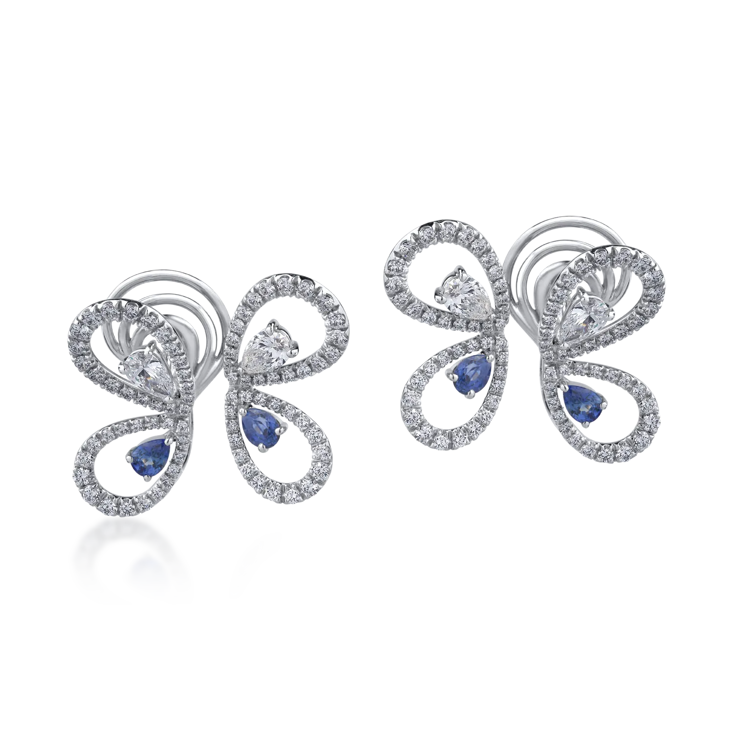 Cercei din aur alb cu diamante round si pear de 2.83ct si safire pear de 1.22ct 1 Cercei din aur alb cu diamante round si pear de 2.83ct si safire pear de 1.22ct