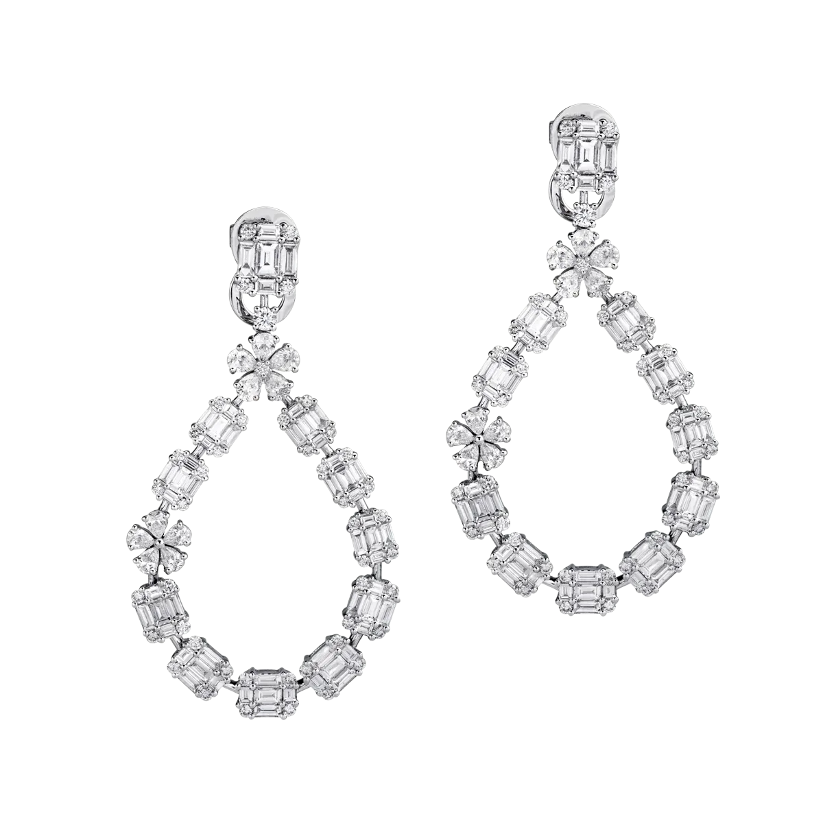 Cercei din aur alb cu diamante baguette si round de 5.87ct