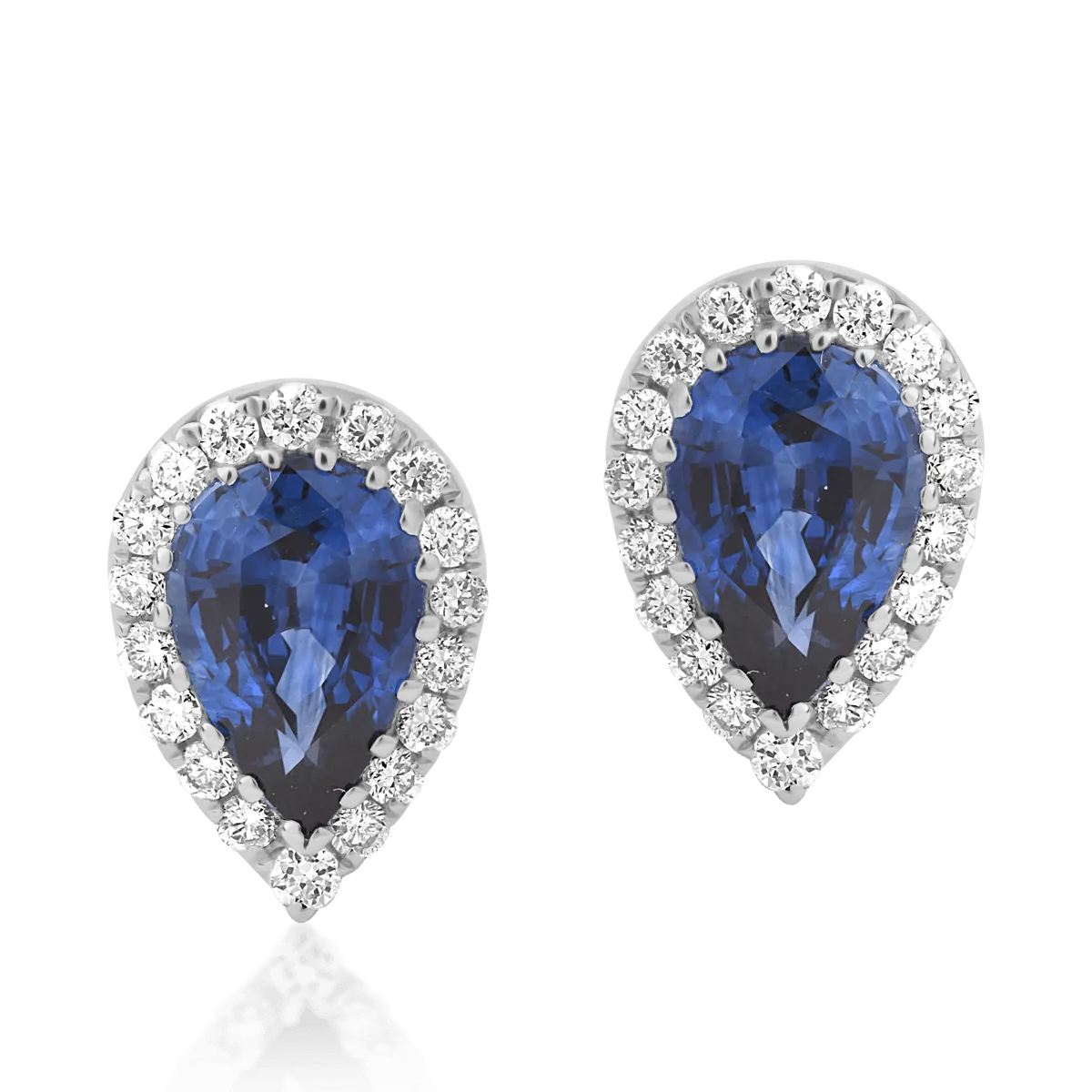 Cercei din aur alb cu safire pear de 0.88ct si diamante de 0.15ct