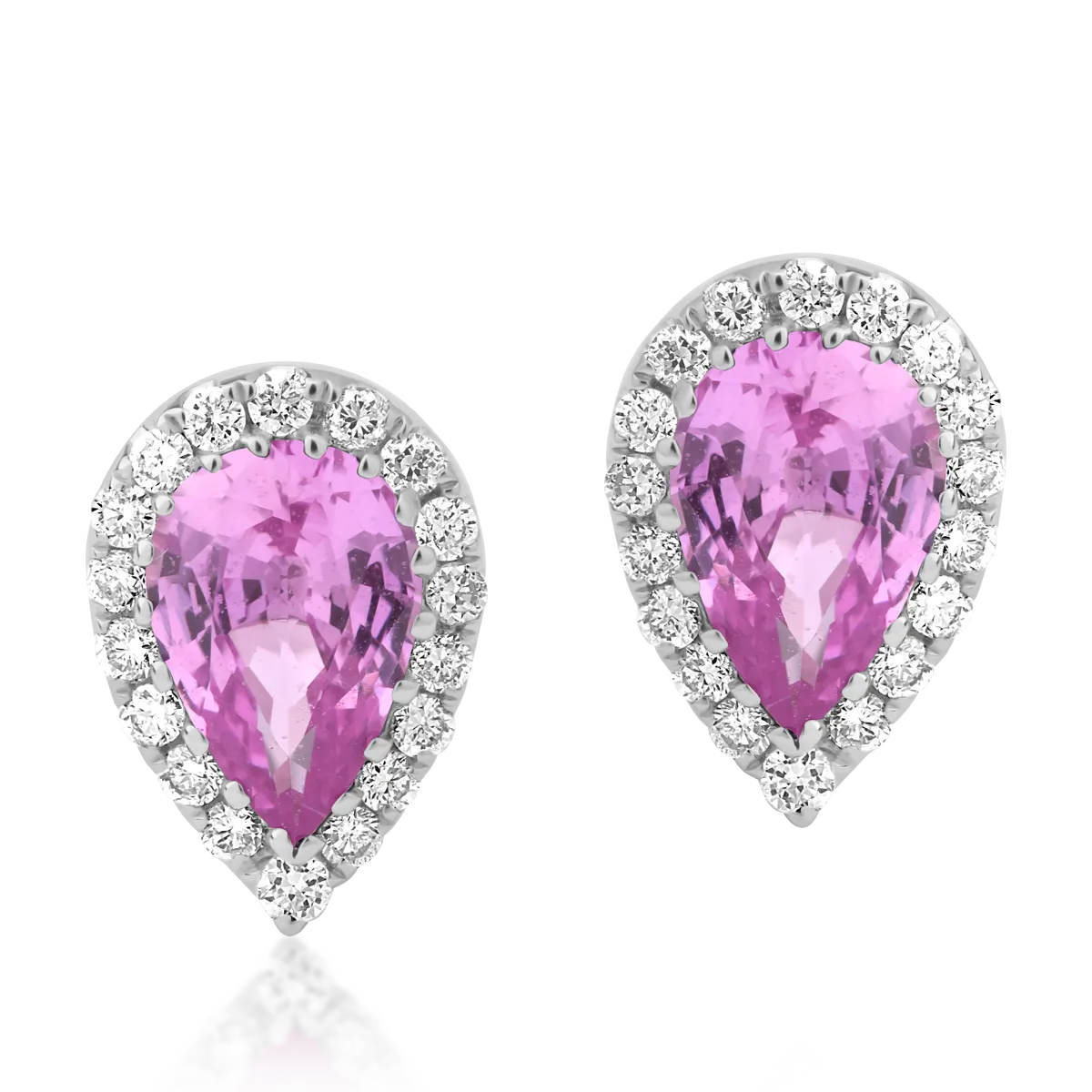 Cercei din aur alb cu safire roz pear de 0.84ct si diamante de 0.13ct 1 Cercei din aur alb cu safire roz pear de 0.84ct si diamante de 0.13ct