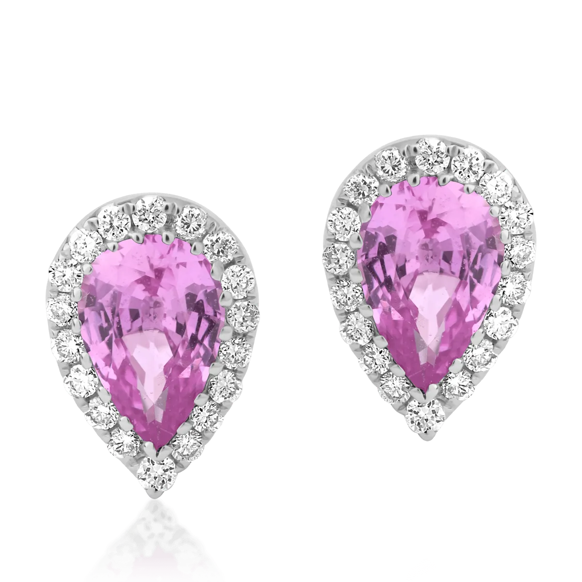 Cercei din aur alb cu safire roz pear de 0.96ct si diamante de 0.13ct 1 Cercei din aur alb cu safire roz pear de 0.96ct si diamante de 0.13ct
