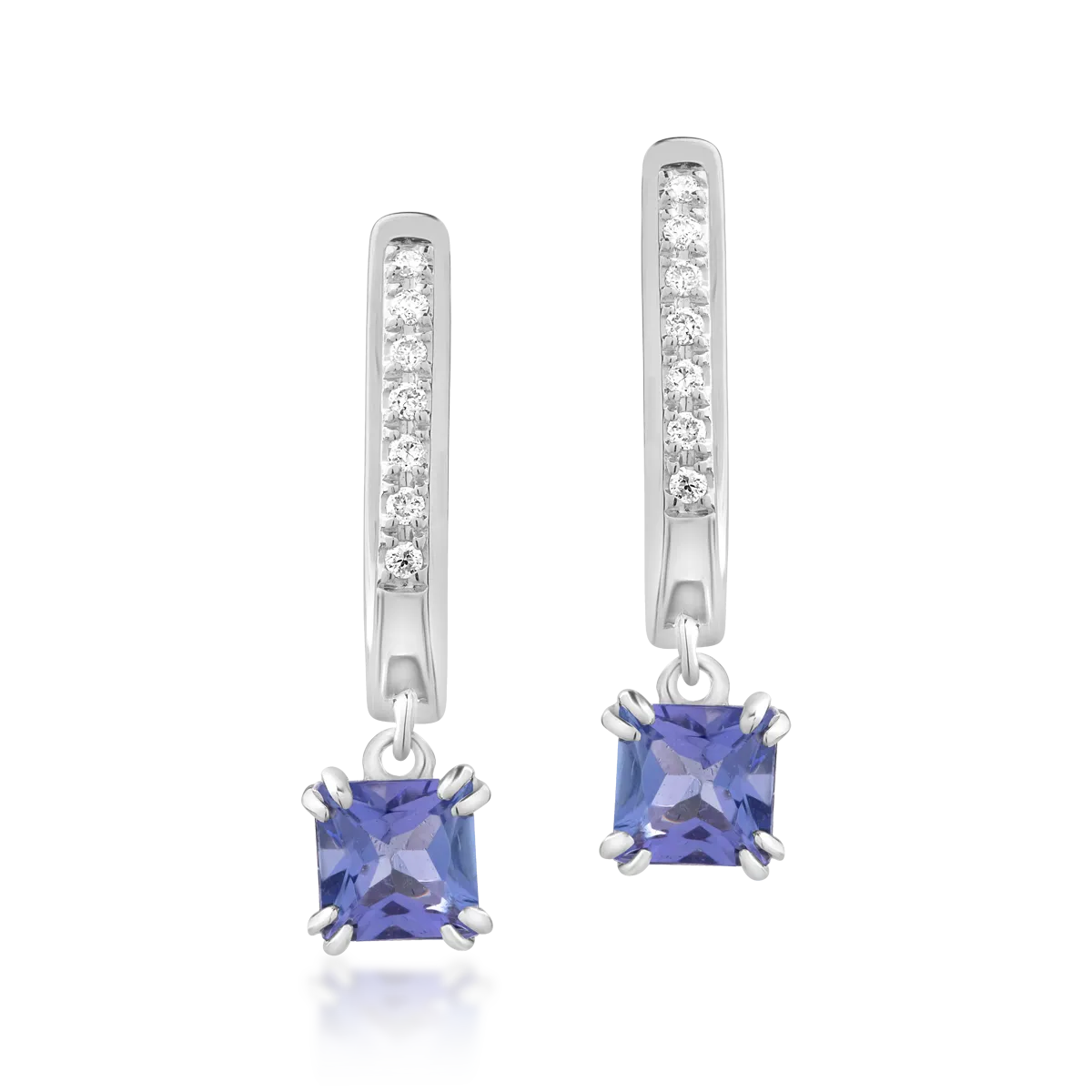 Cercei din aur alb cu tanzanite princess de 0.775ct si diamante de 0.05ct 1 Cercei din aur alb cu tanzanite princess de 0.775ct si diamante de 0.05ct