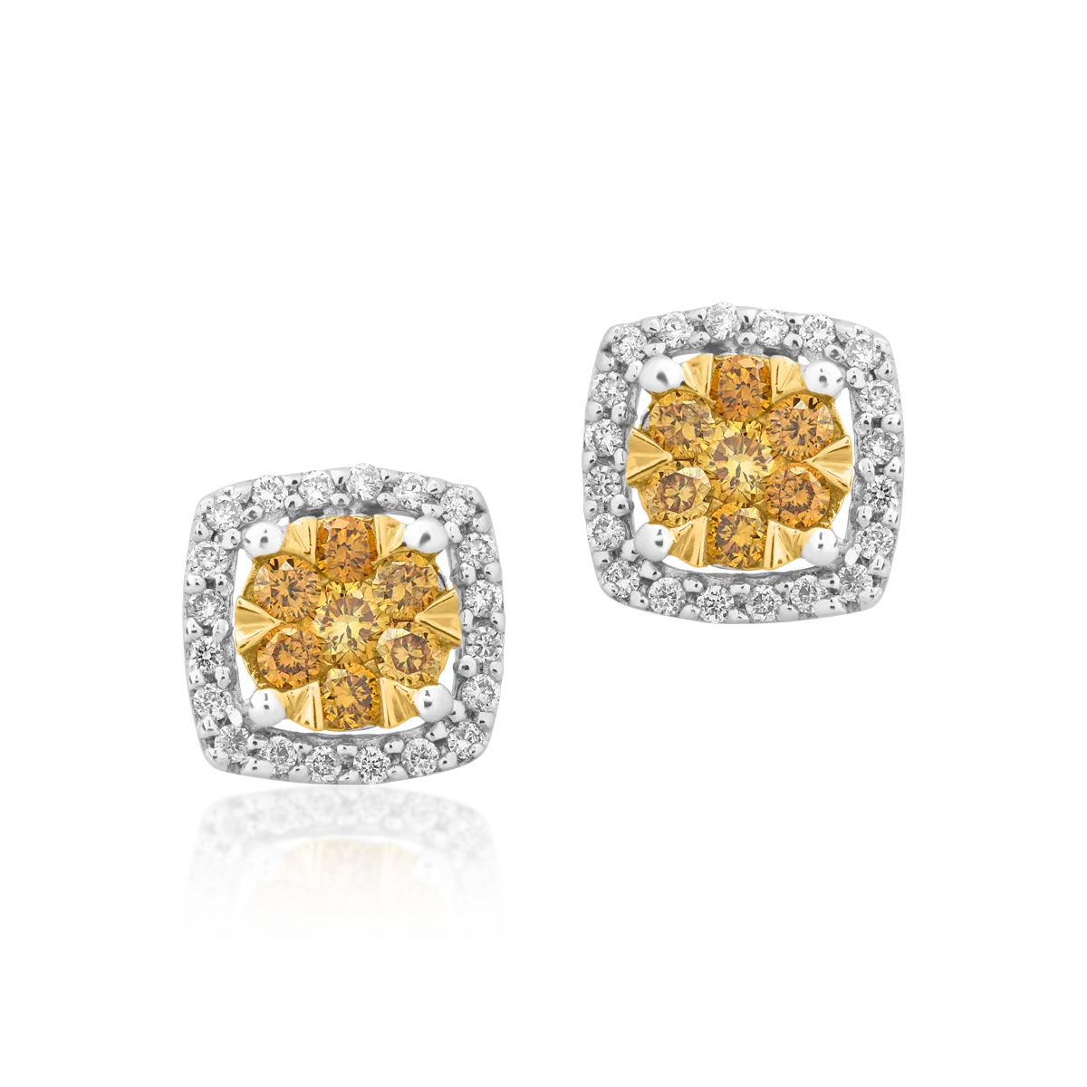 Cercei din aur alb-galben cu fancy diamonds de 0.314ct si diamante de 0.137ct 1 Cercei din aur alb-galben cu fancy diamonds de 0.314ct si diamante de 0.137ct