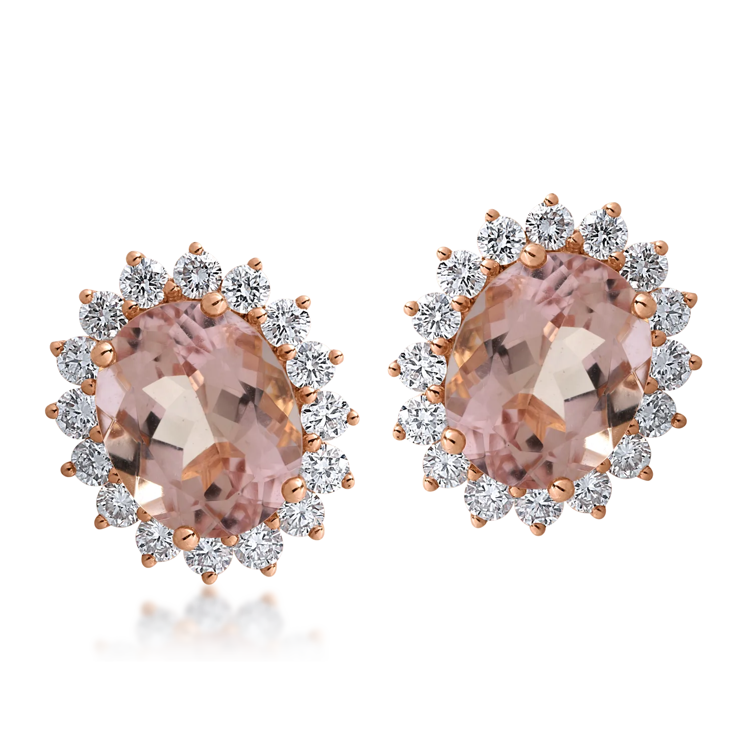 Cercei din aur roz cu morganite ovale de 5.19ct si diamante de 1.14ct 1 Cercei din aur roz cu morganite ovale de 5.19ct si diamante de 1.14ct