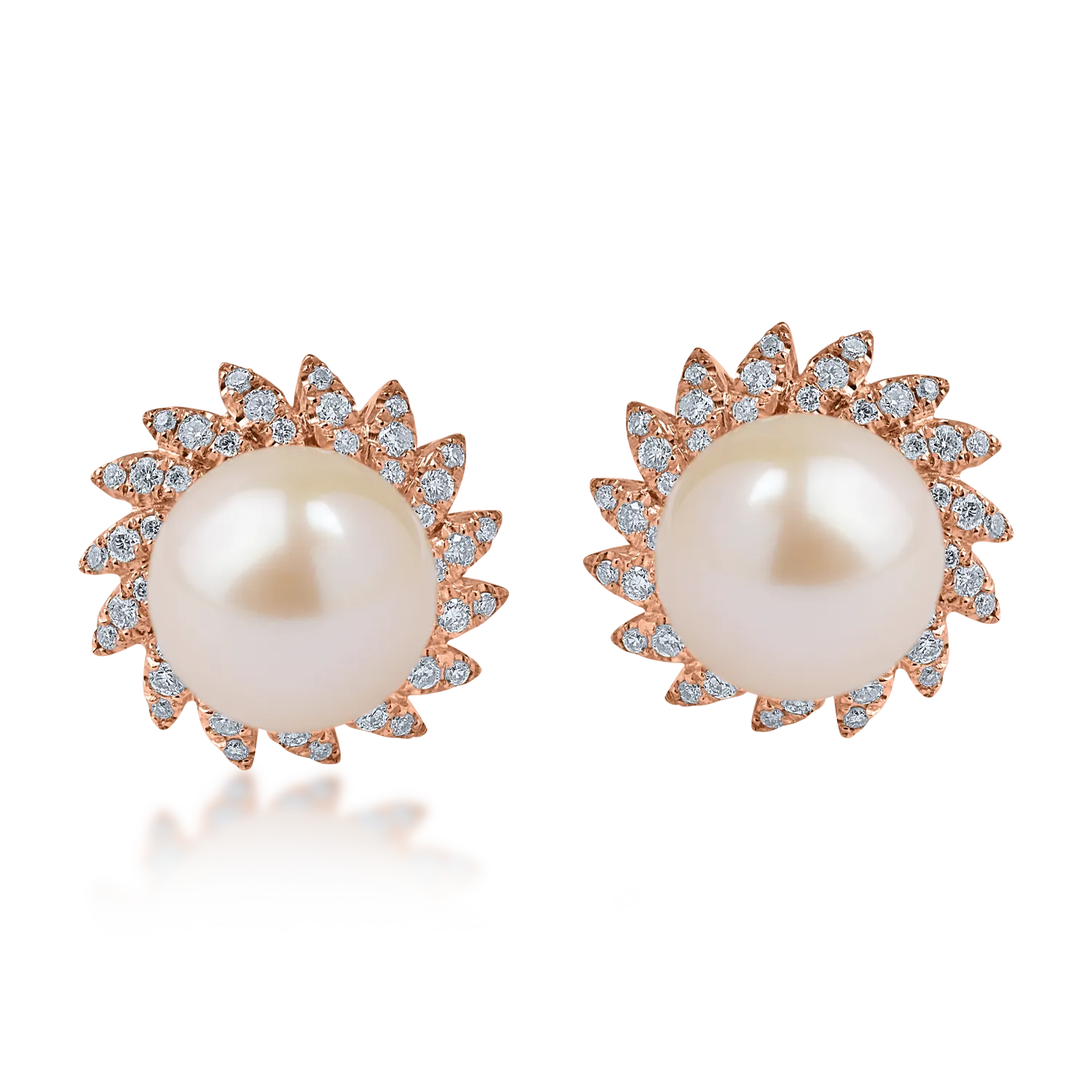 Cercei din aur roz cu perle de cultura de 7.95ct si diamante de 0.31ct 1 Cercei din aur roz cu perle de cultura de 7.95ct si diamante de 0.31ct
