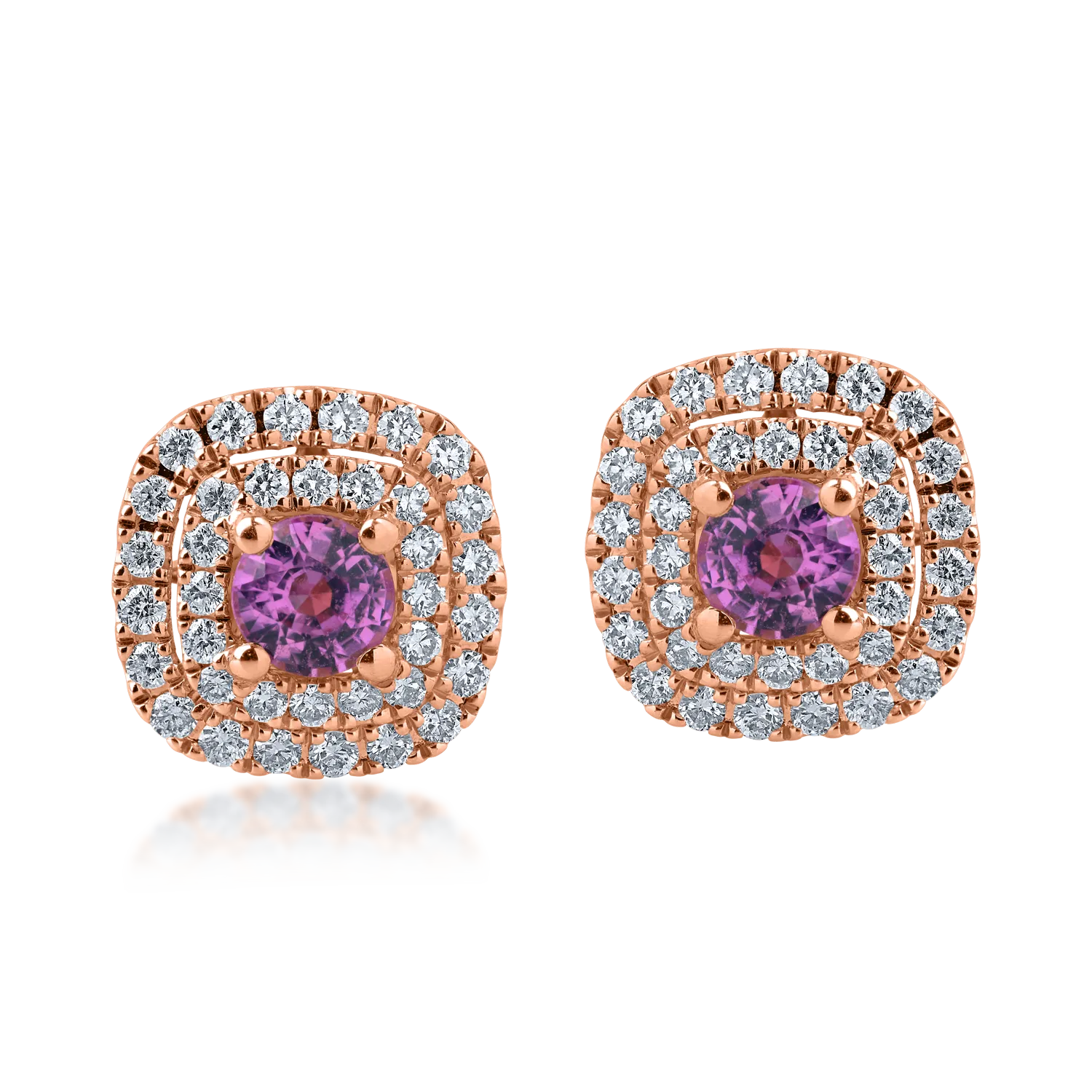 Cercei din aur roz cu safir roz de 1.1ct si diamante de 0.67ct 1 Cercei din aur roz cu safir roz de 1.1ct si diamante de 0.67ct