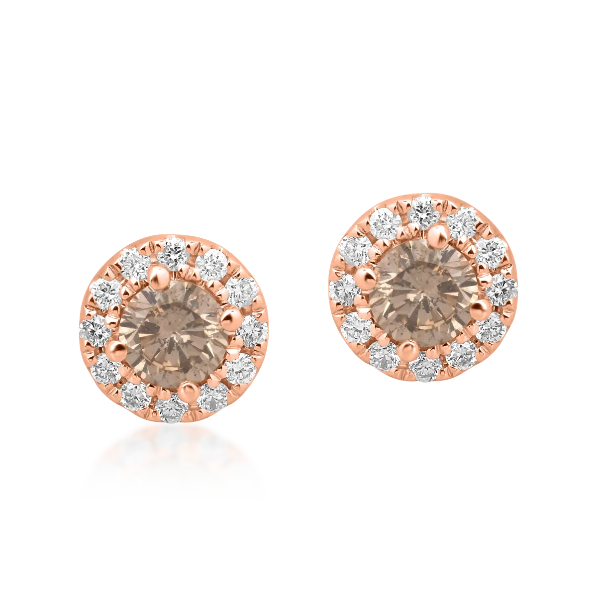 Cercei din aur roz cu diamante maro de 0.4ct si diamante transparente 0.14ct 1 Cercei din aur roz cu diamante maro de 0.4ct si diamante transparente 0.14ct