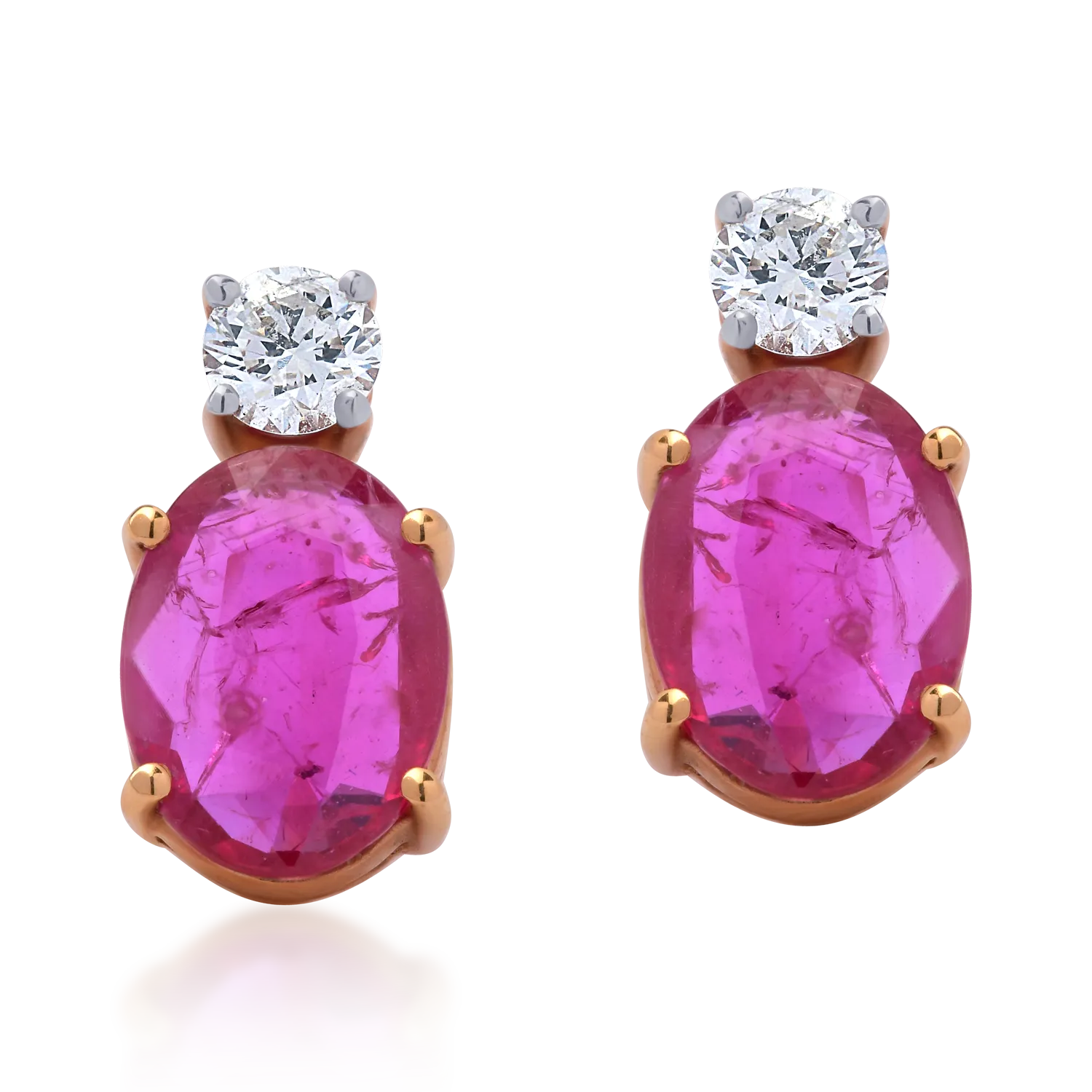 Cercei din aur roz cu rubine ovale de 1.75ct si diamante de 0.26ct 1 Cercei din aur roz cu rubine ovale de 1.75ct si diamante de 0.26ct