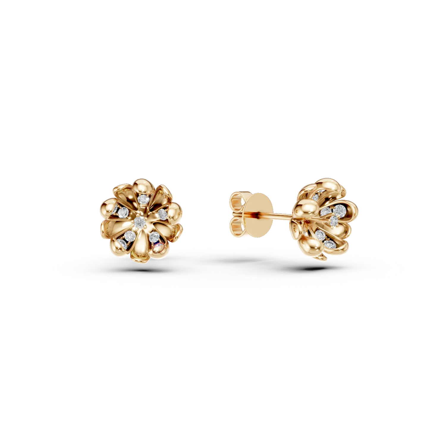Cercei floare de tei din aur galben cu diamante de 0.1ct 1 Cercei floare de tei din aur galben cu diamante de 0.1ct