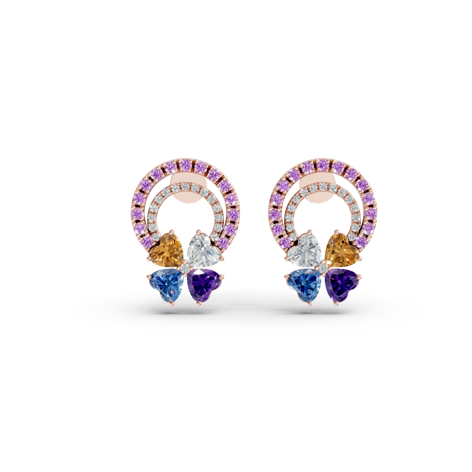 Cercei floare din aur roz cu pietre pretioase si semipretioase de 2.8ct 1 Cercei floare din aur roz cu pietre pretioase si semipretioase de 2.8ct