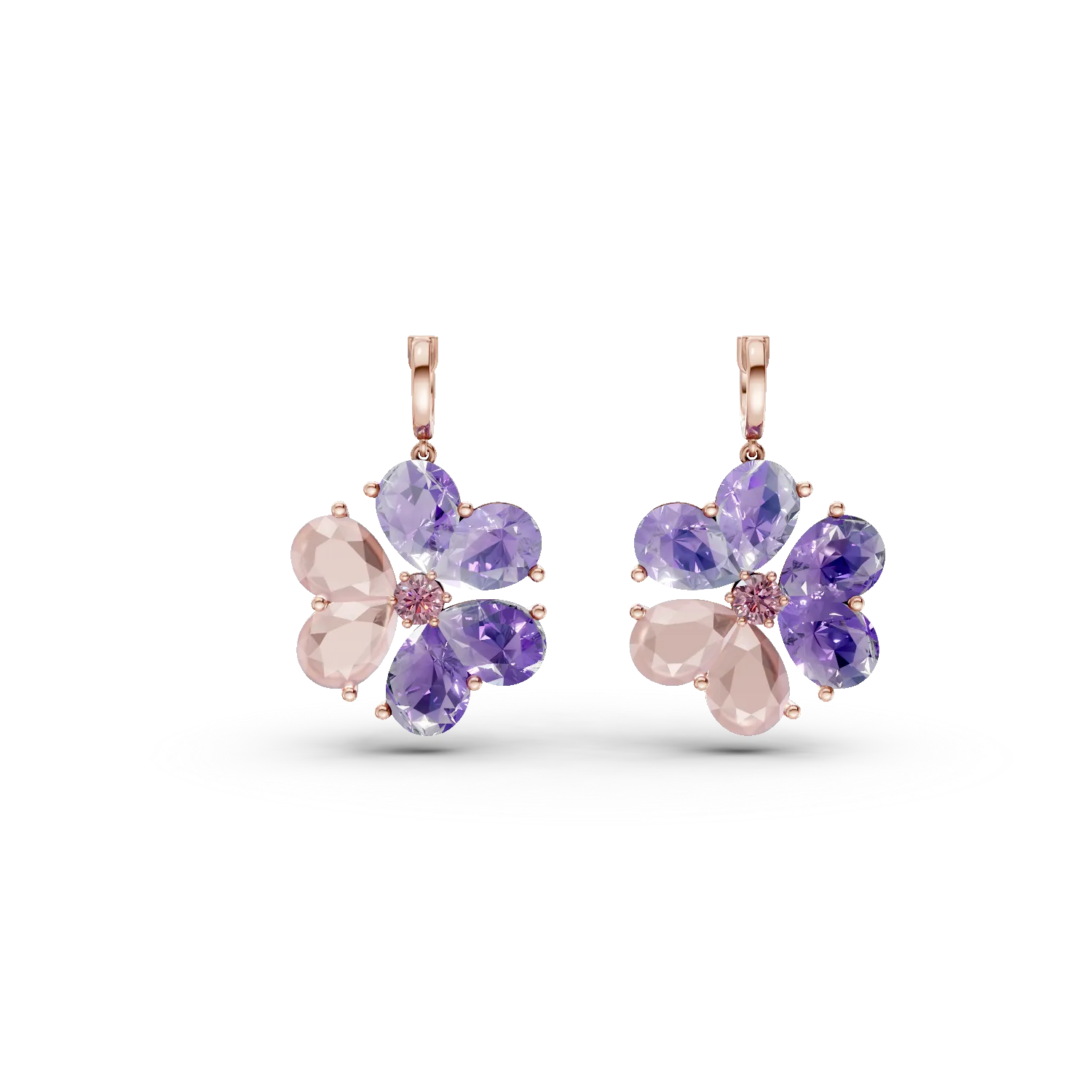 Cercei floare din aur roz cu pietre semipretioase de 7.9ct 1 Cercei floare din aur roz cu pietre semipretioase de 7.9ct