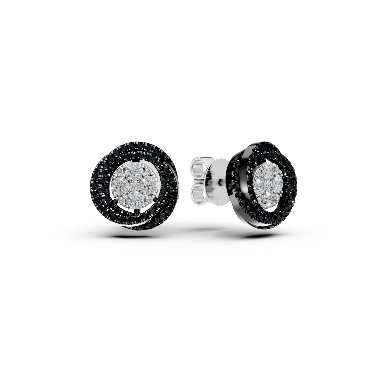 Cercei geometrici din aur alb cu diamante incolore si negre de 0.6ct 1 Cercei geometrici din aur alb cu diamante incolore si negre de 0.6ct