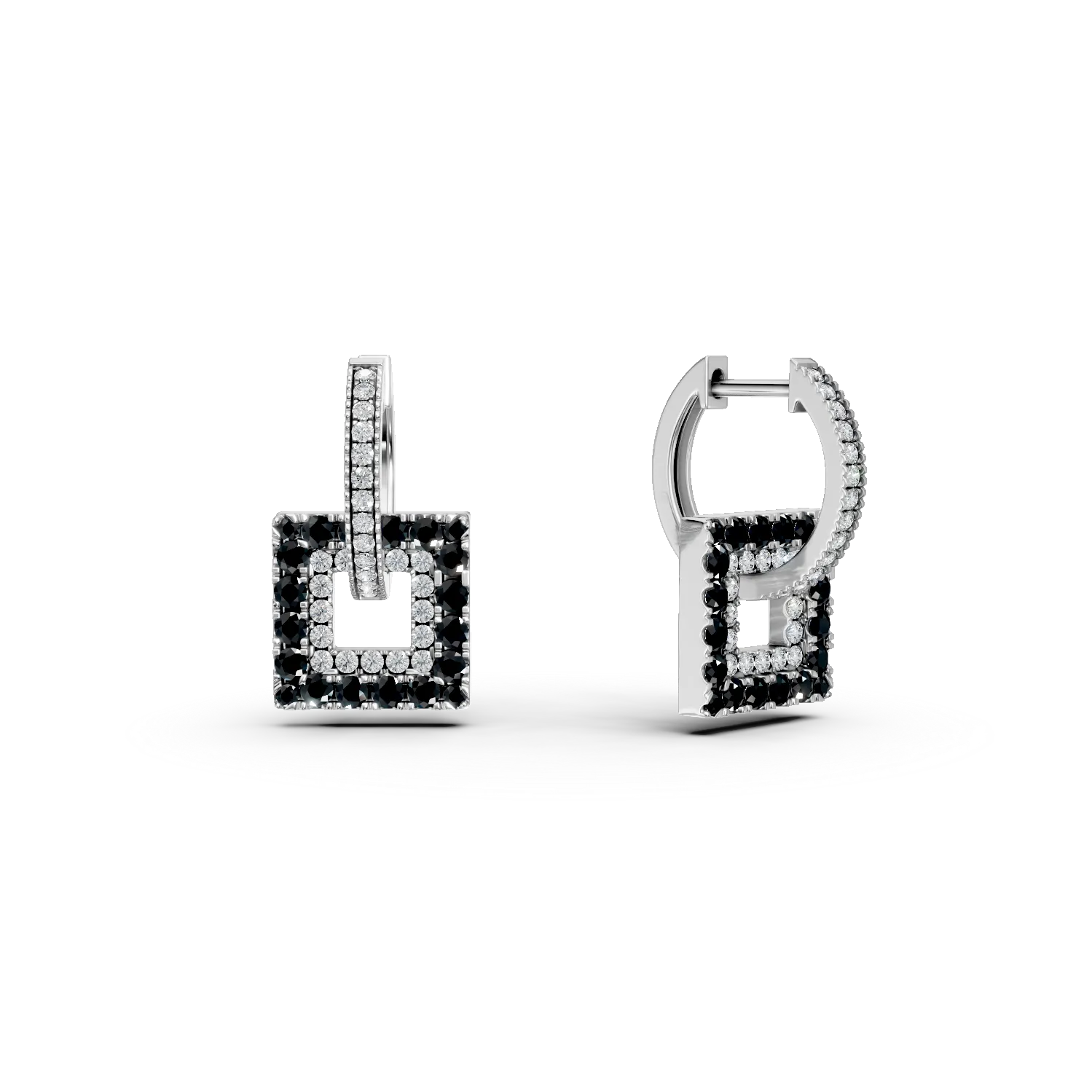 Cercei geometrici din aur alb cu diamante negre si incolore de 1.3ct 1 Cercei geometrici din aur alb cu diamante negre si incolore de 1.3ct