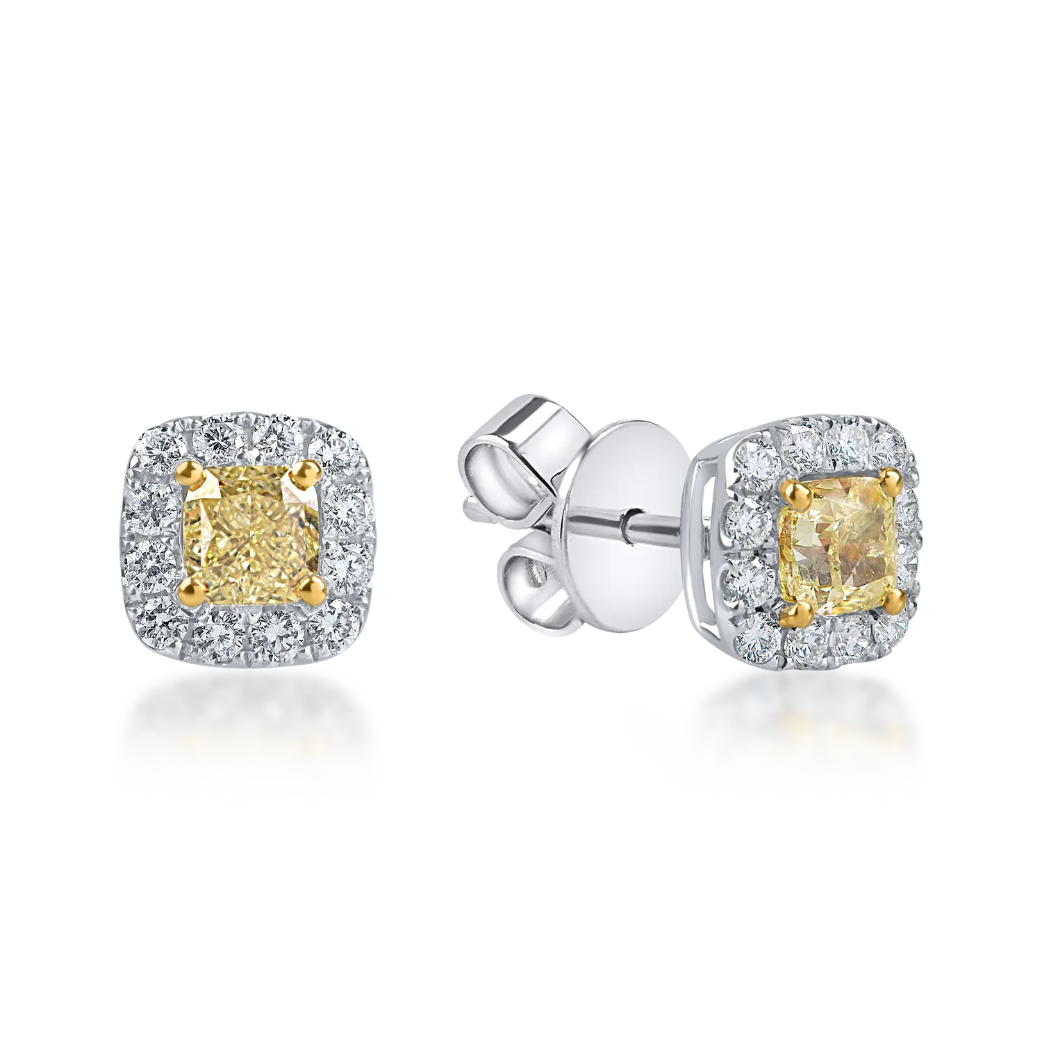 Cercei geometrici din aur alb-galben cu diamante galbene si incolore de 1.39ct 1 Cercei geometrici din aur alb-galben cu diamante galbene si incolore de 1.39ct