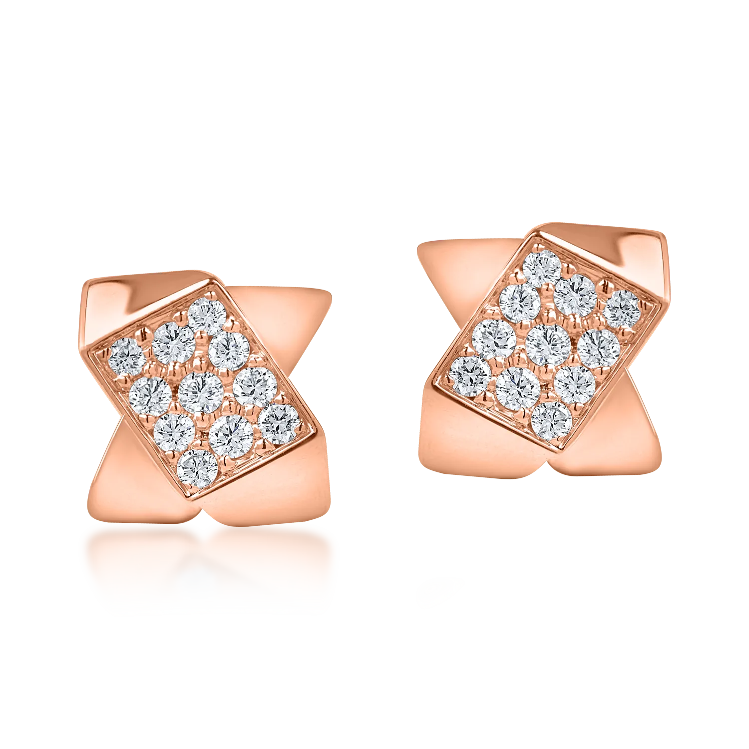 Cercei geometrici din aur roz cu diamante de 0.5ct