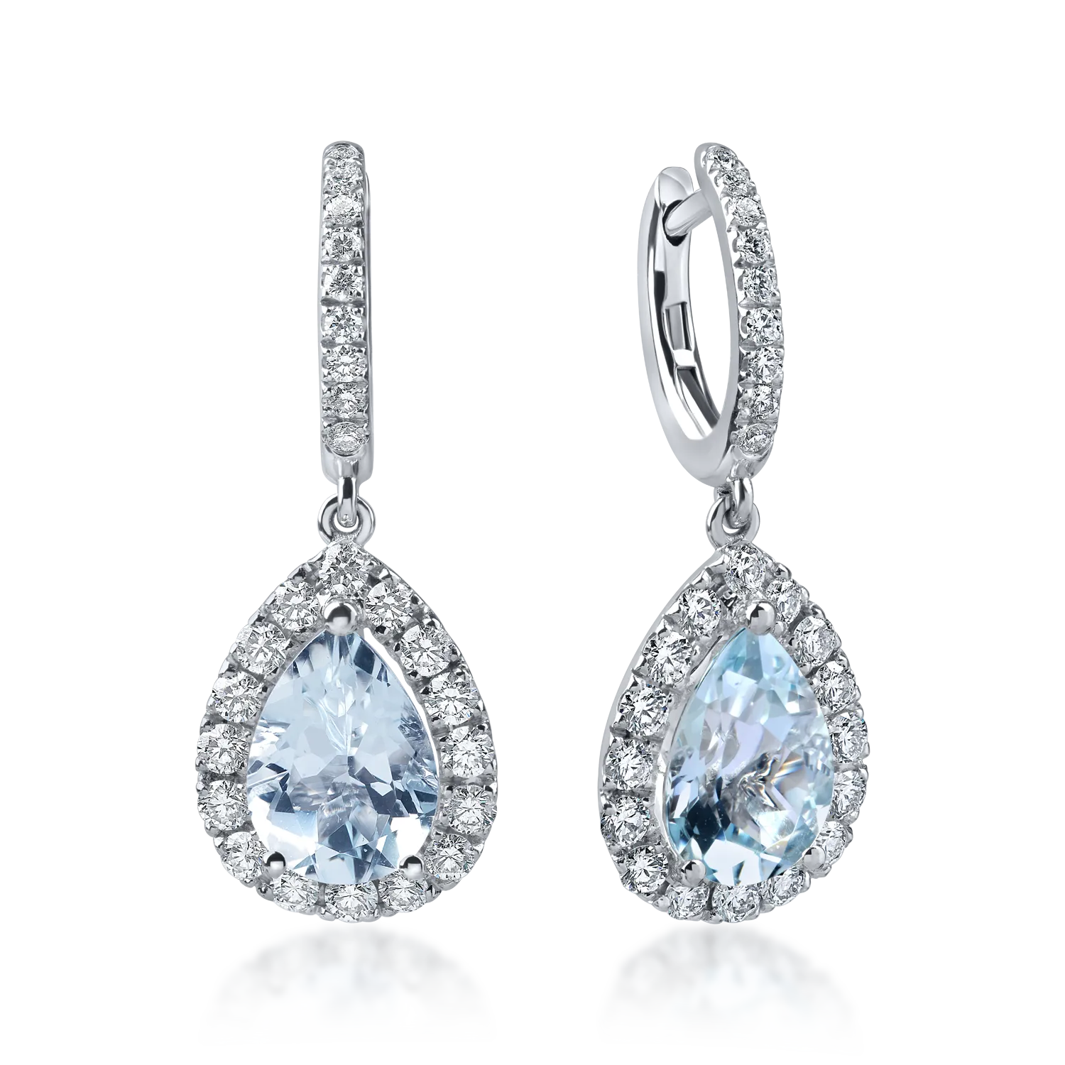 Cercei lacrima din aur alb cu acvamarine pear de 3.3ct si diamante de 1ct 1 Cercei lacrima din aur alb cu acvamarine pear de 3.3ct si diamante de 1ct