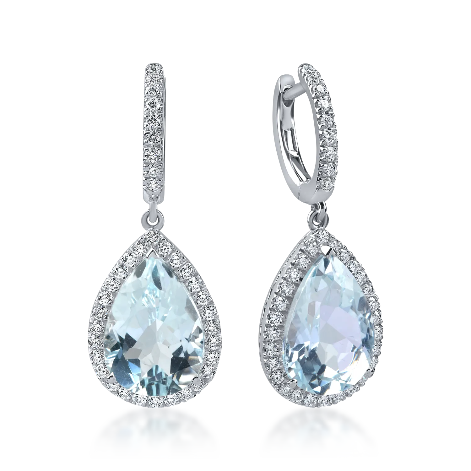 Cercei lacrima din aur alb cu acvamarine octogonale de 6.7ct si diamante de 0.6ct 1 Cercei lacrima din aur alb cu acvamarine octogonale de 6.7ct si diamante de 0.6ct