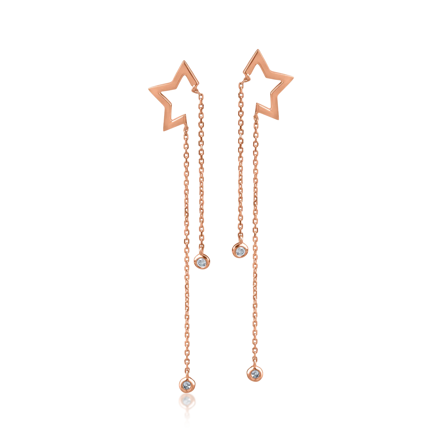 Cercei lungi cu stelute din aur roz cu diamante de 0.06ct