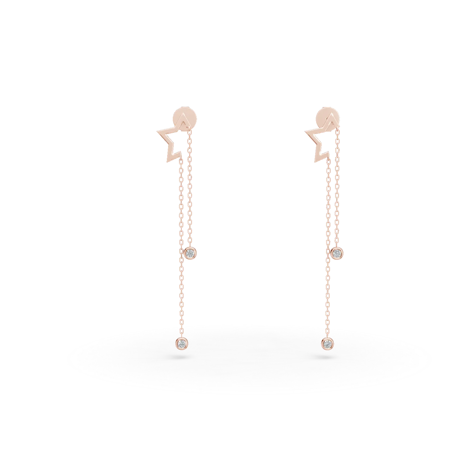 Cercei lungi cu stelute din aur roz cu diamante de 0.07ct