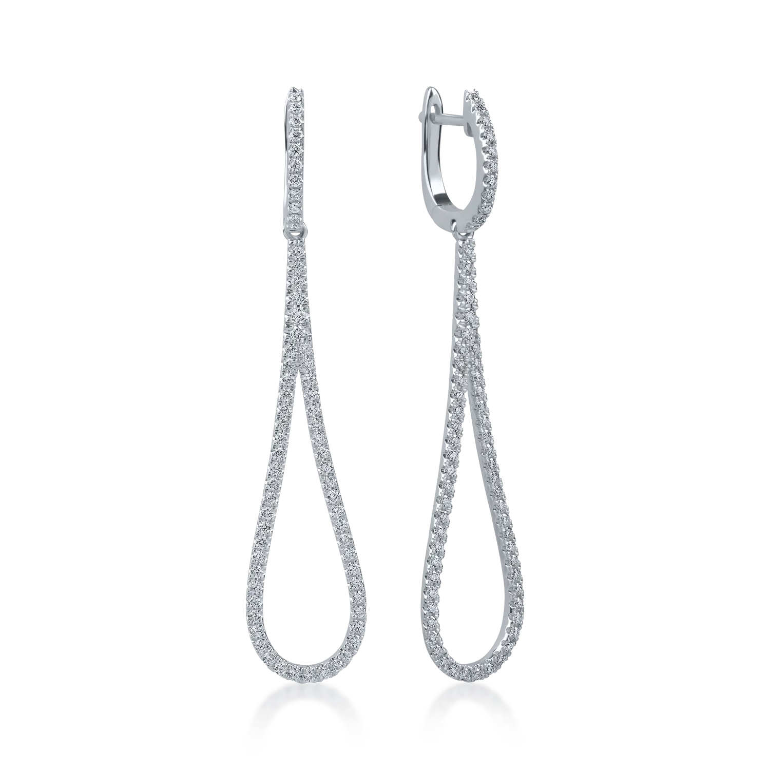 Cercei lungi din aur alb cu diamante de 0.9ct