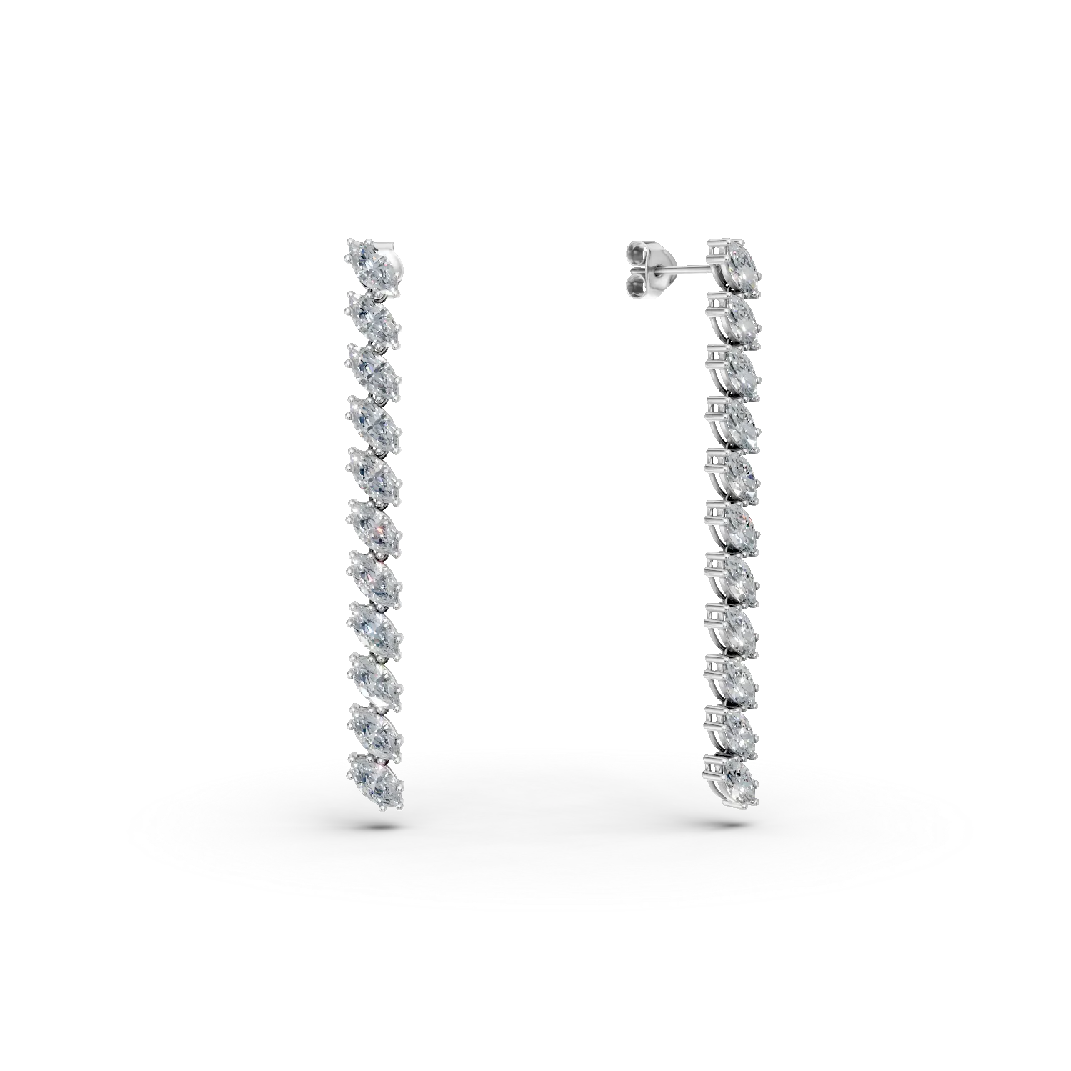 Cercei lungi din aur alb cu diamante marquise de 2.5ct create in laborator