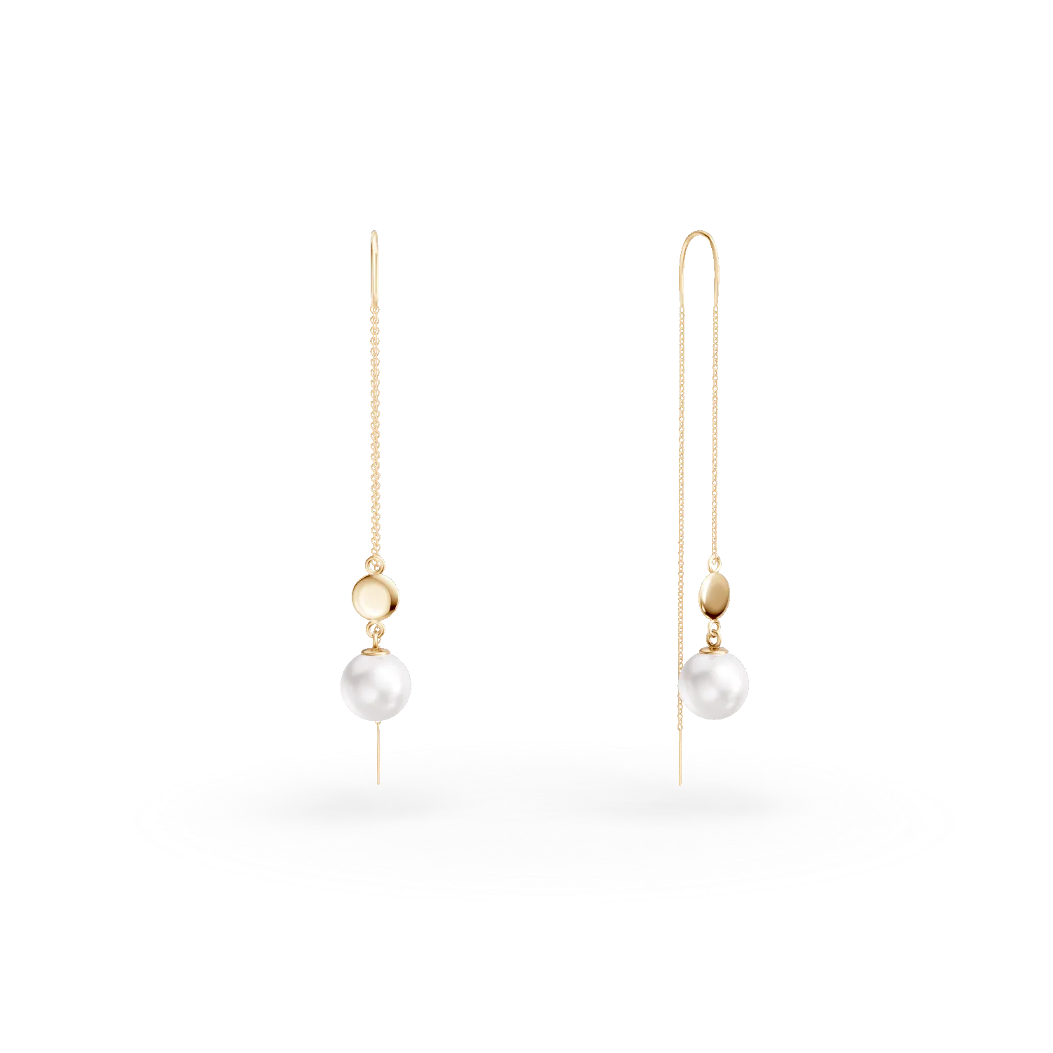 Cercei lungi din aur galben cu perle de cultura de 0.9ct