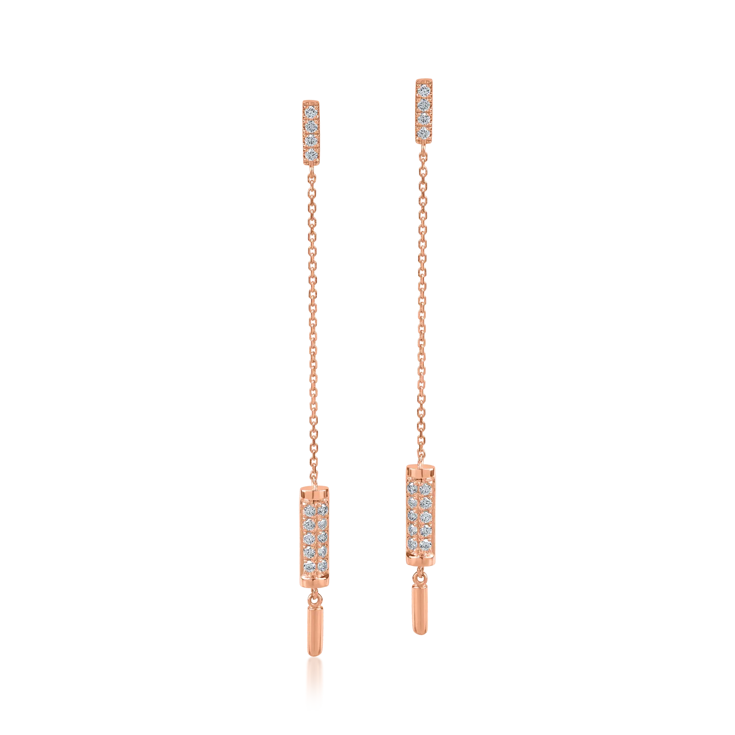 Cercei lungi din aur roz cu diamante de 0.2ct