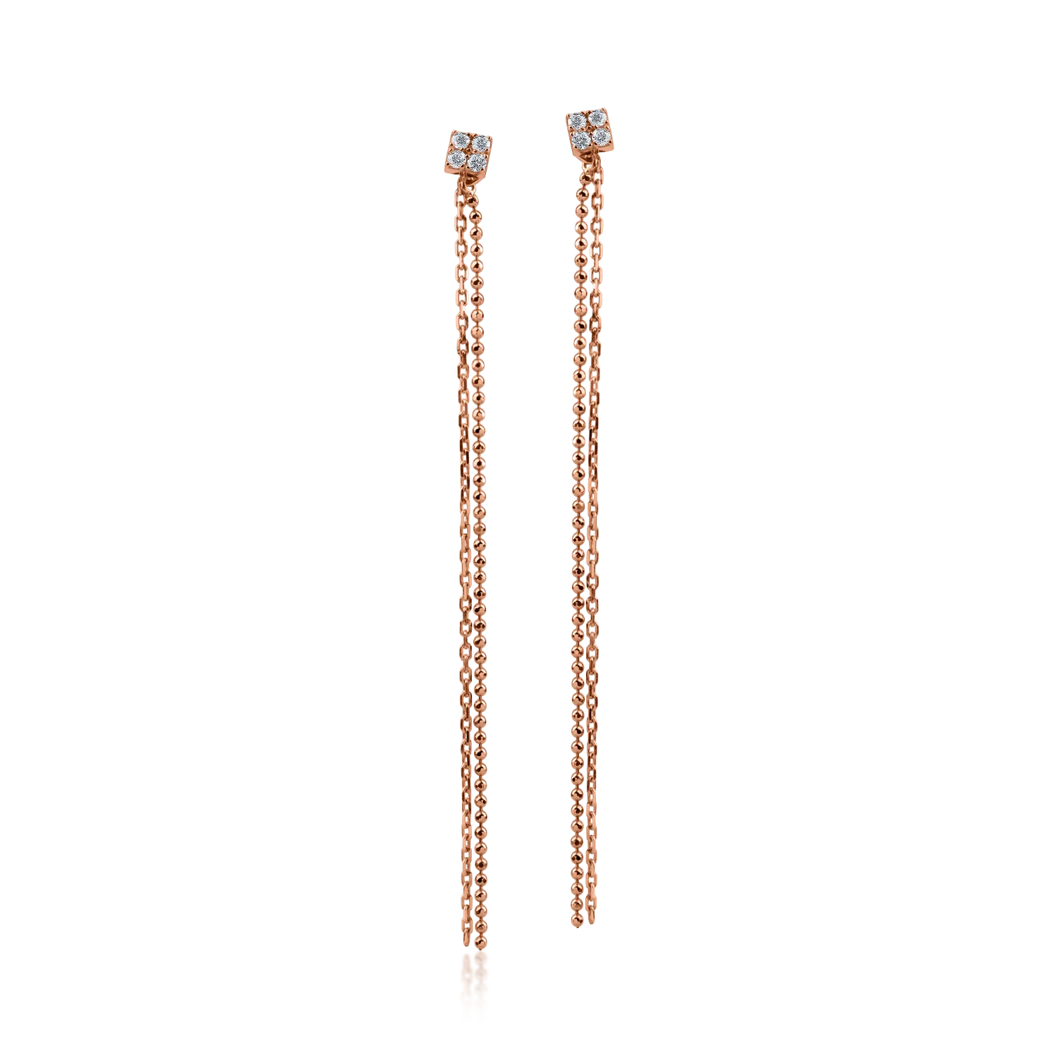 Cercei lungi minimalisti din aur roz cu diamante de 0.09ct