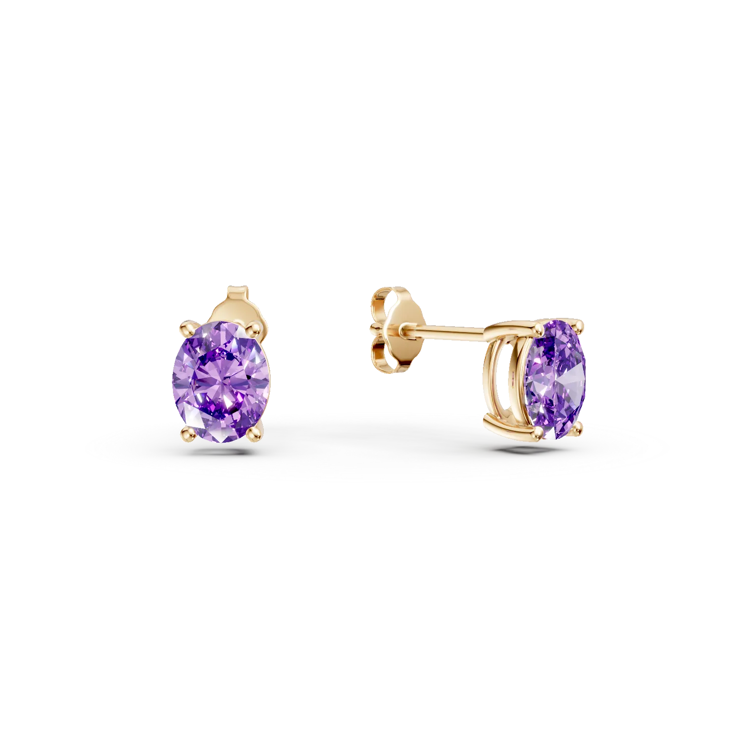 Cercei minimalisti din aur galben cu zirconia mov solitaire