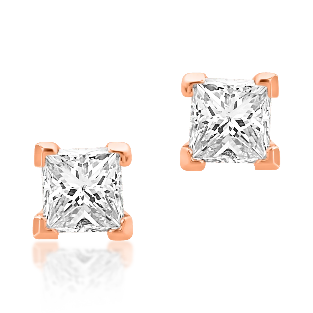 Cercei minimalisti din aur roz cu diamante princess de 0.36ct