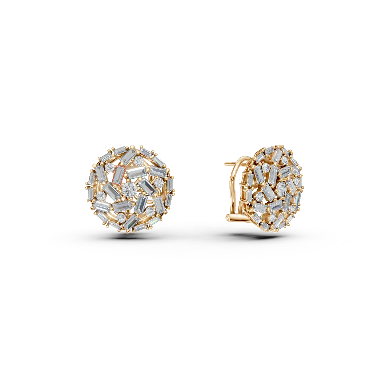Cercei on ear din aur galben cu diamante baguette si rotunde de 1.4ct