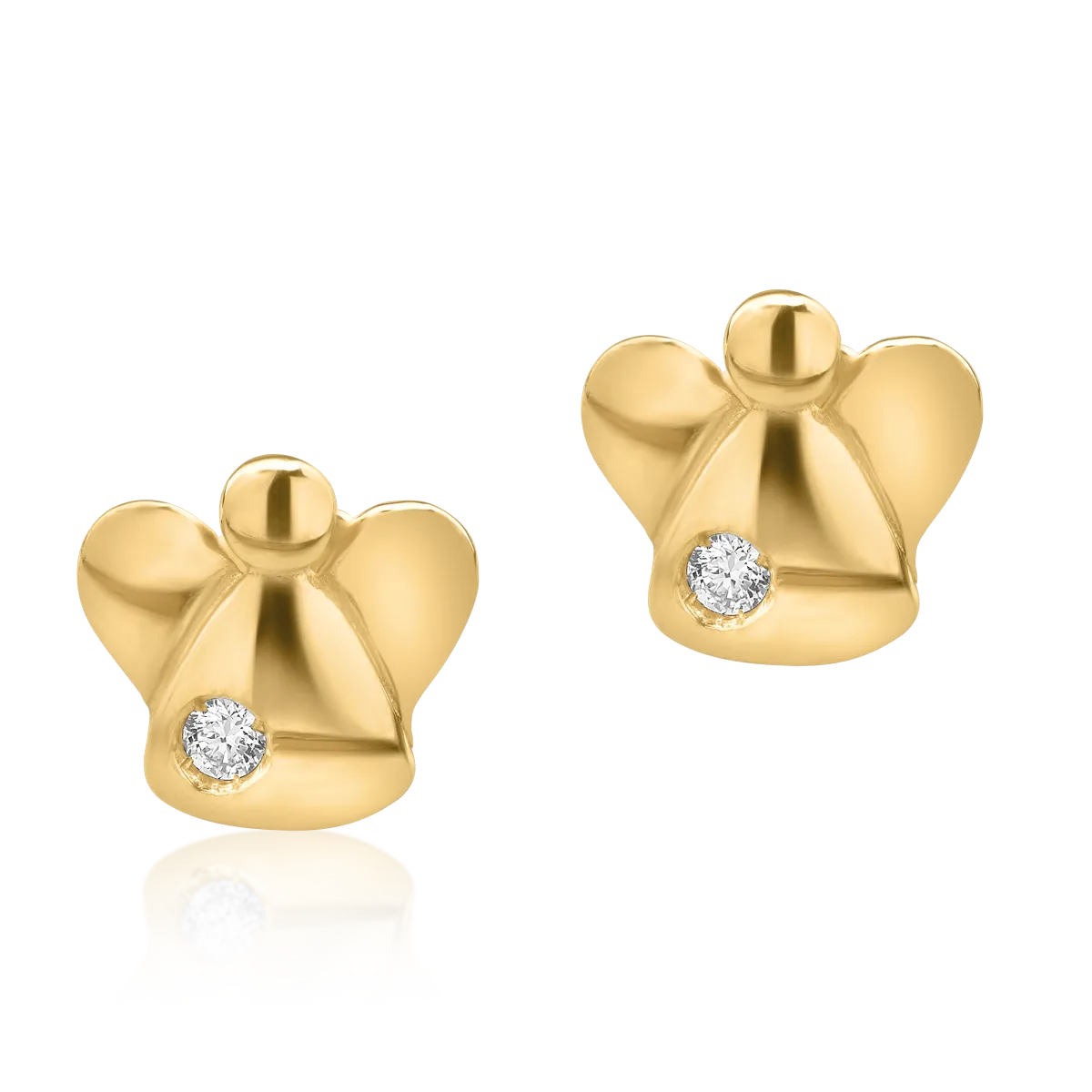 Cercei pentru copii cu ingeras din aur galben cu diamante de 0.04ct