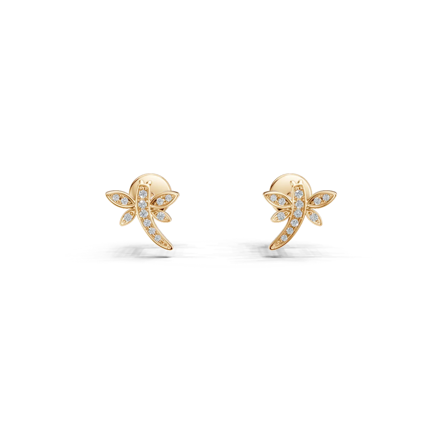 Cercei pentru copii cu libelule din aur galben cu diamante de 0.06ct