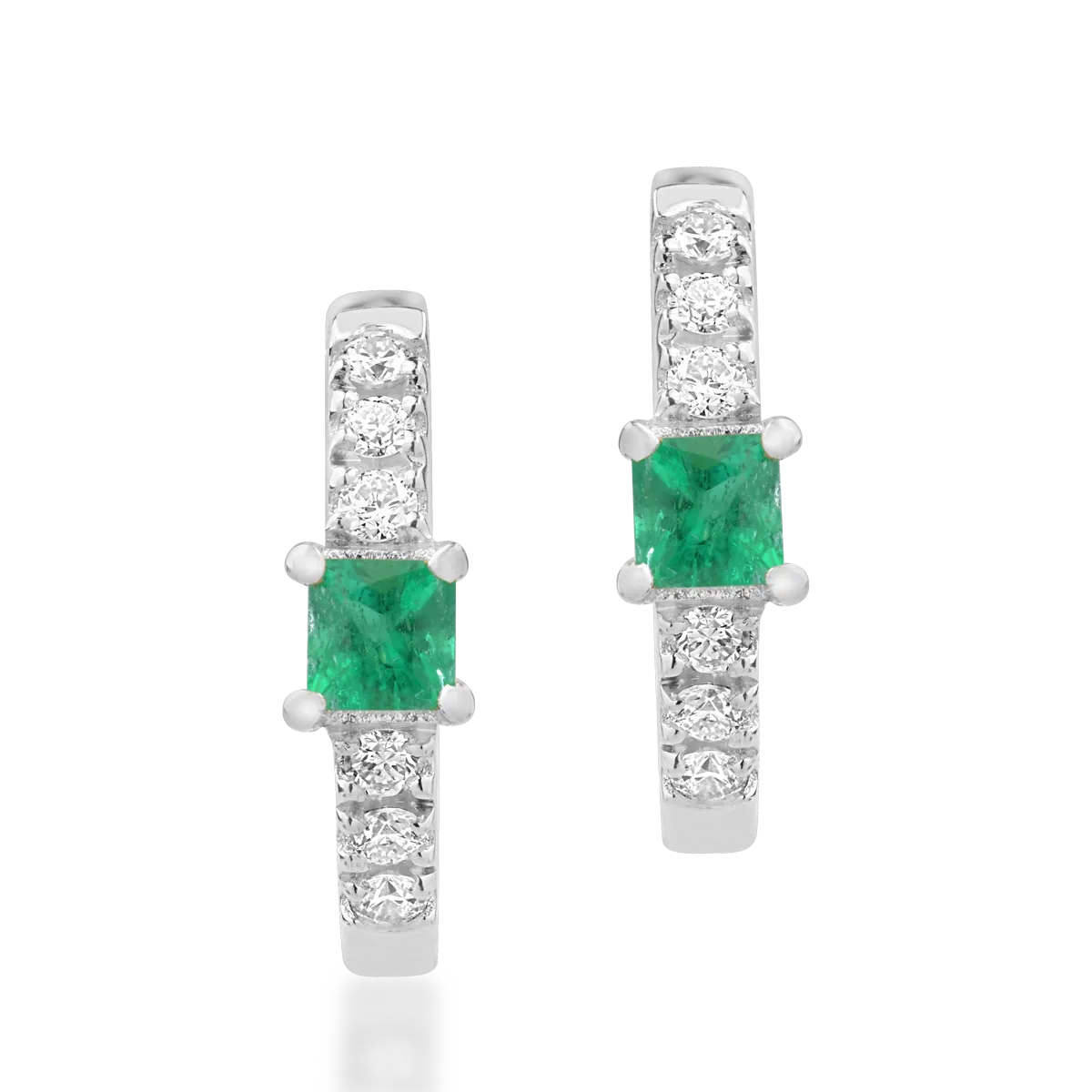 Cercei din aur alb cu smaralde princess de 0.08ct si diamante de 0.06ct pentru copii