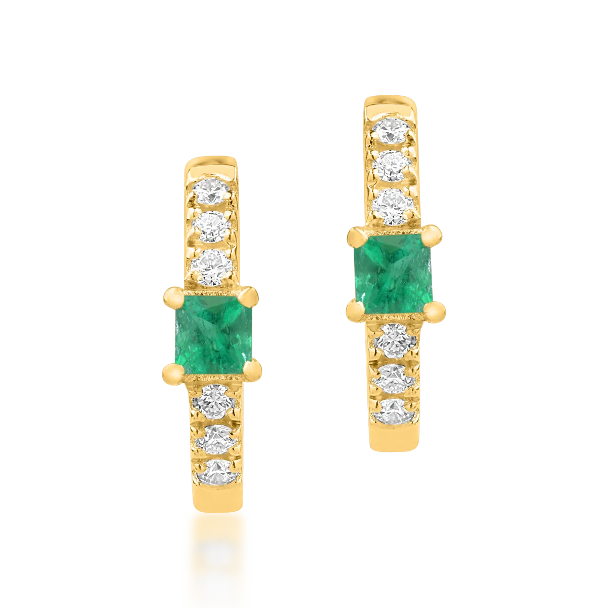 Cercei din aur galben cu smaralde princess de 0.08ct si diamante round de 0.06ct pentru copii 1 Cercei din aur galben cu smaralde princess de 0.08ct si diamante round de 0.06ct pentru copii