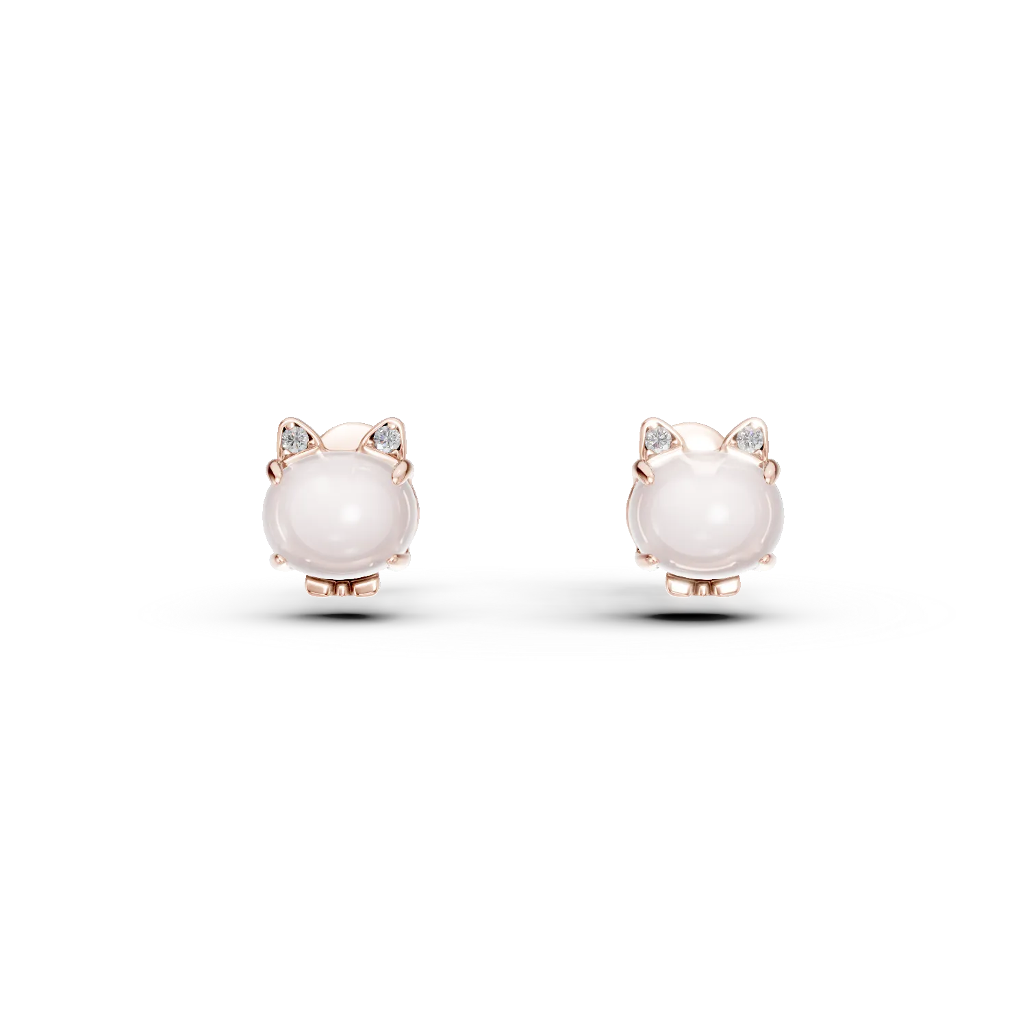 Cercei pisicute din aur roz cu quartz trandafiriu oval de 0.97ct si diamante round de 0.012ct pentru copii