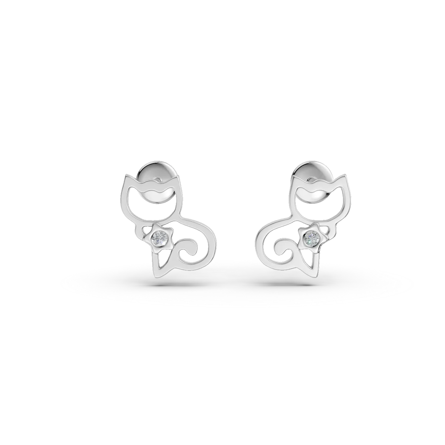 Cercei pisicute pentru copii din aur alb cu diamante de 0.008ct
