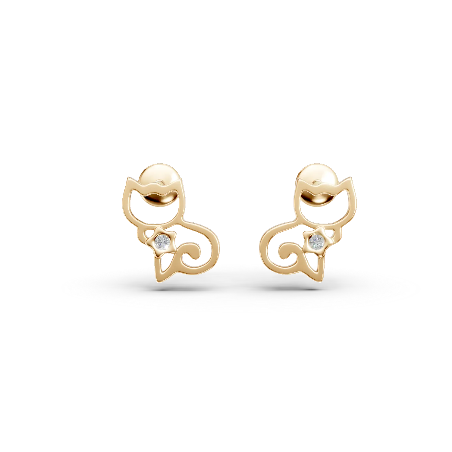 Cercei pisicute pentru copii din aur galben cu diamante de 0.008ct
