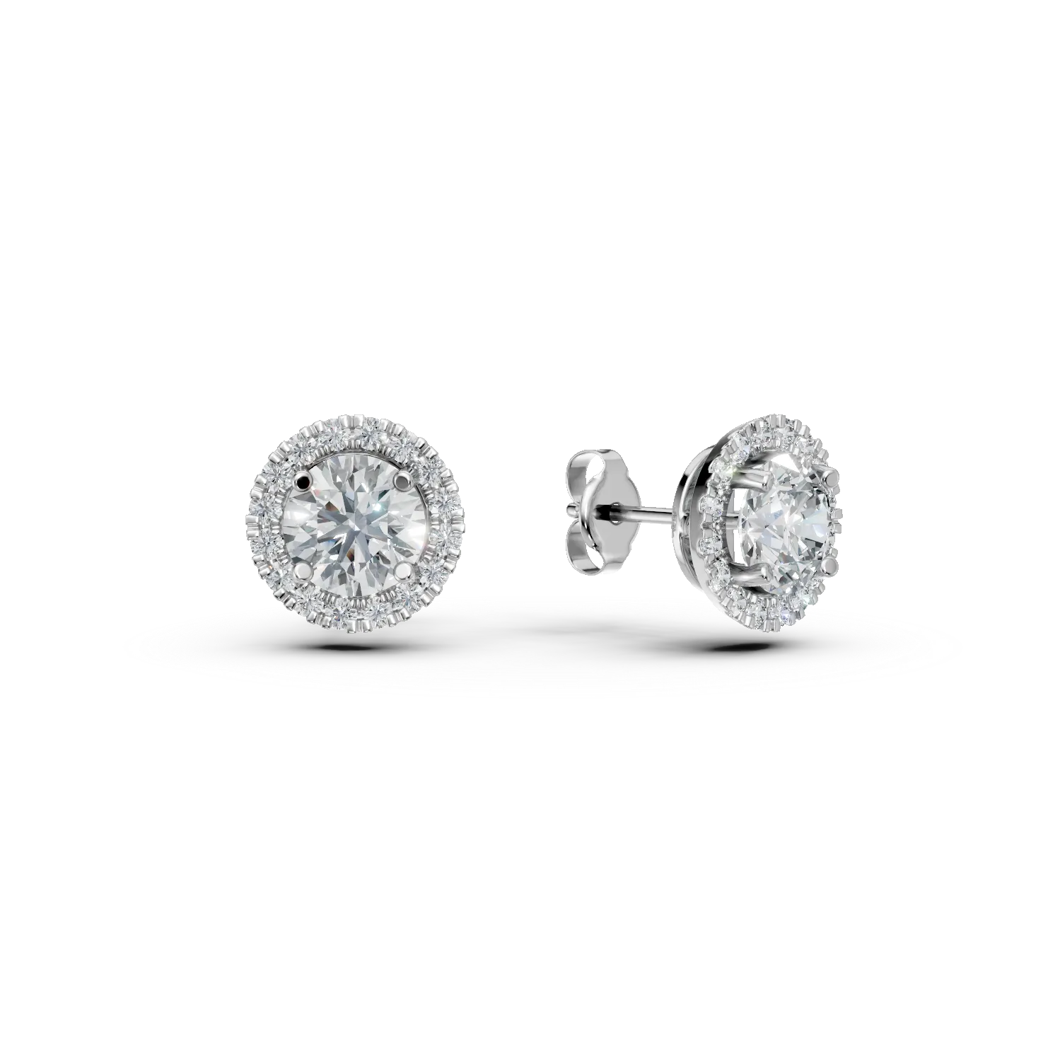 Cercei rotunzi din aur alb cu diamante de 1.8ct create in laborator